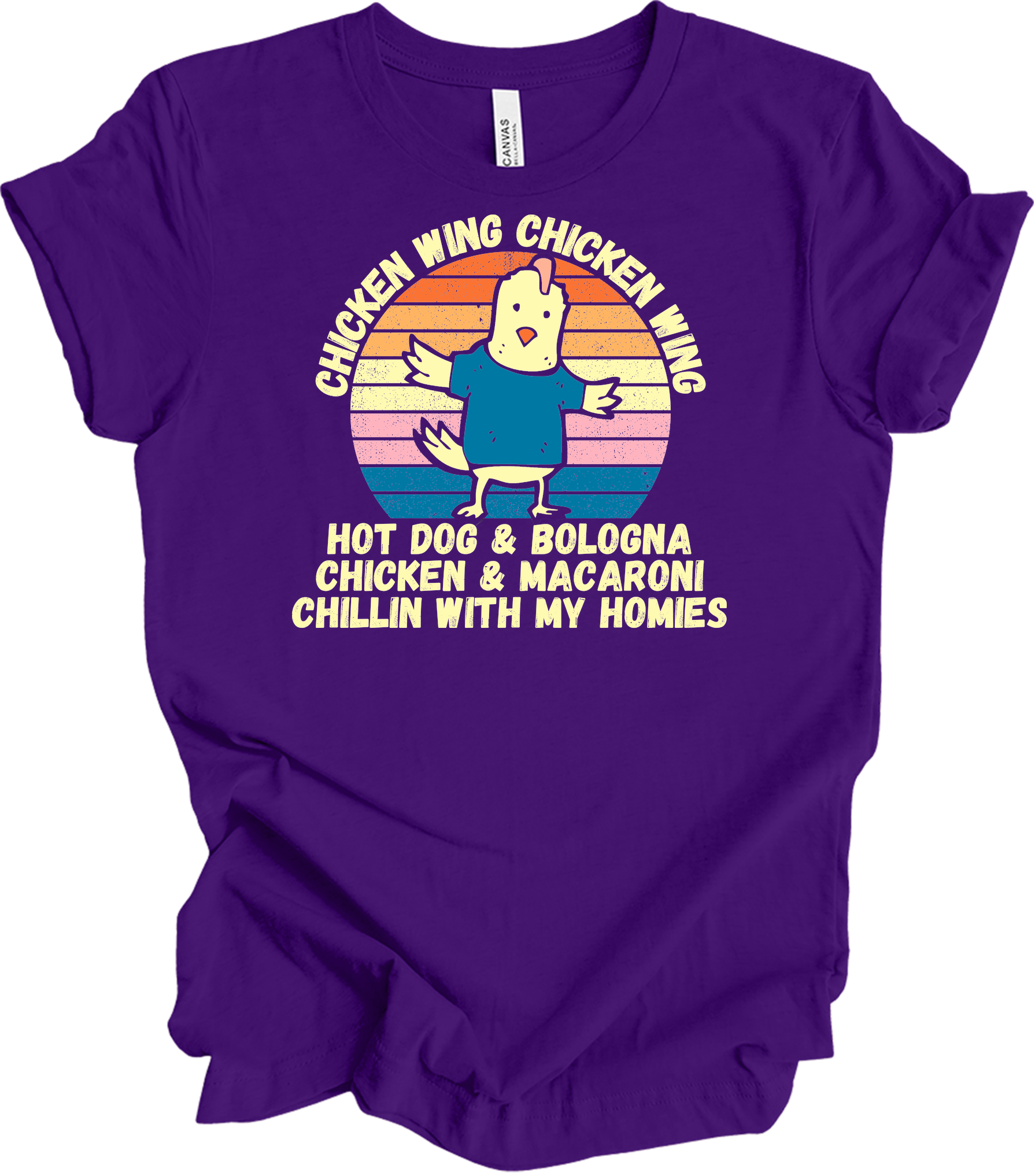 Chicken Wing Chicken Wing Hot Dog and Bologna Funny Meme T-Shirt in Team Purple