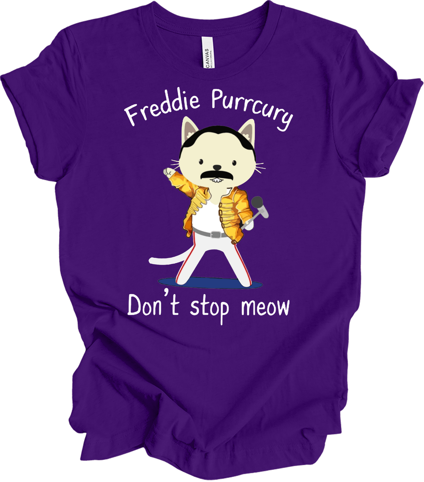Freddie Purrcury Don't Stop Meow T-Shirt in Team Purple