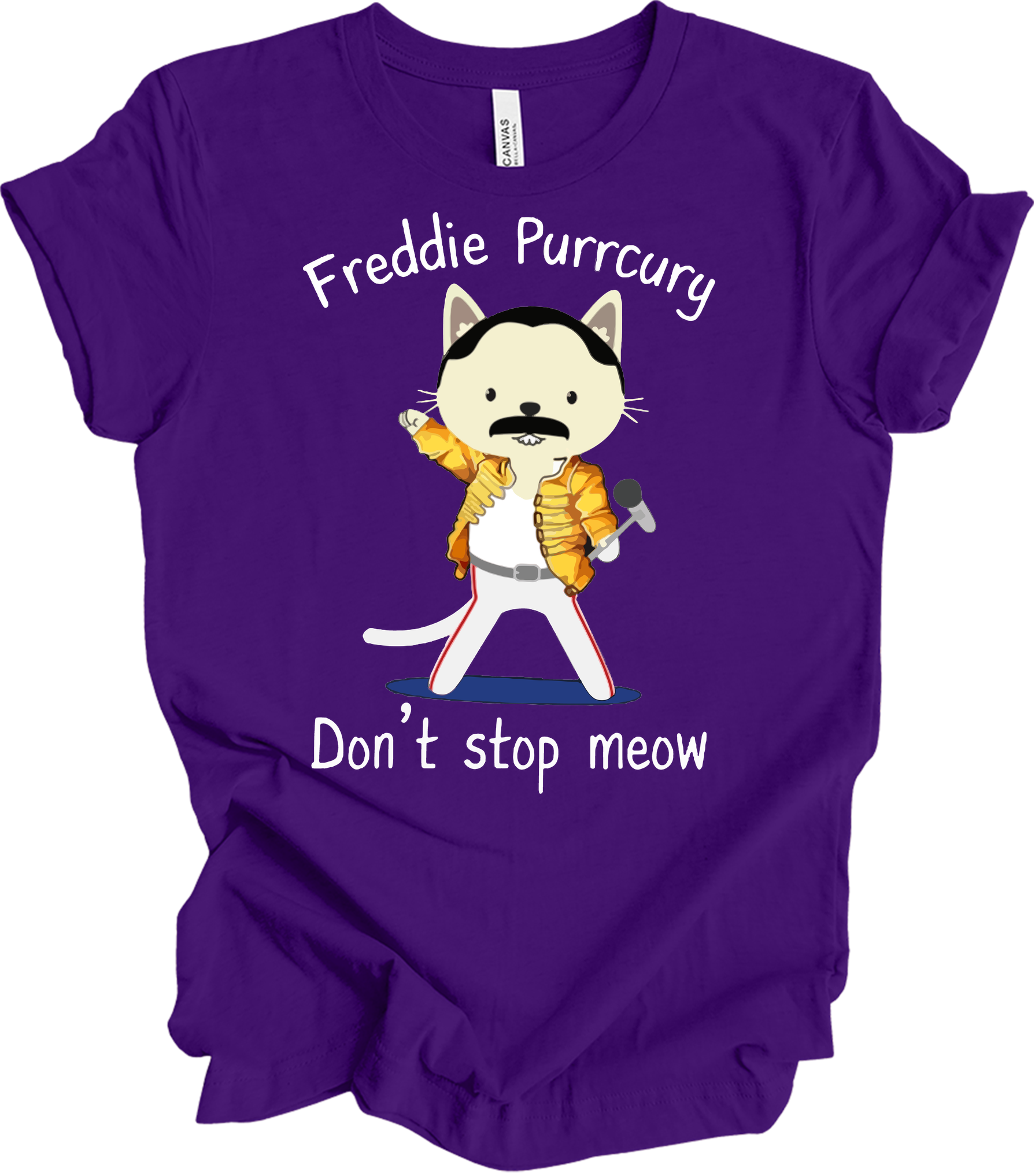 Freddie Purrcury Don't Stop Meow T-Shirt in Team Purple