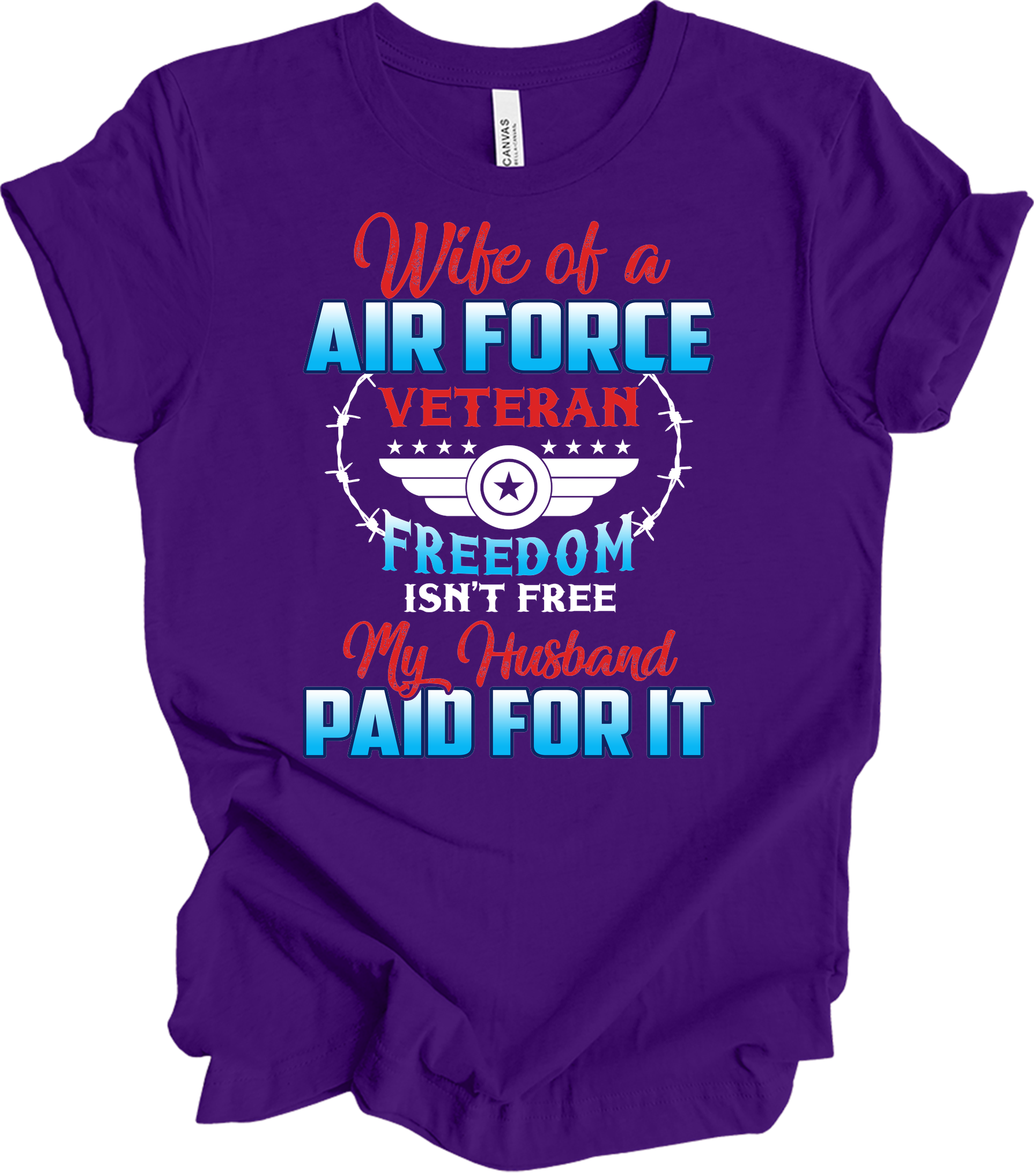 Wife of a US Air Force Veteran - Patriotic Spouse T-Shirt in Team Purple