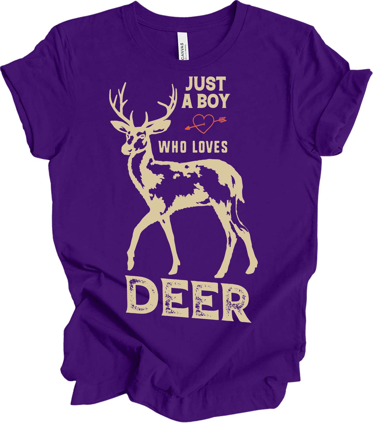 Just A Boy Who Loves Deer - Funny Hunter Gift T-Shirt in Team Purple