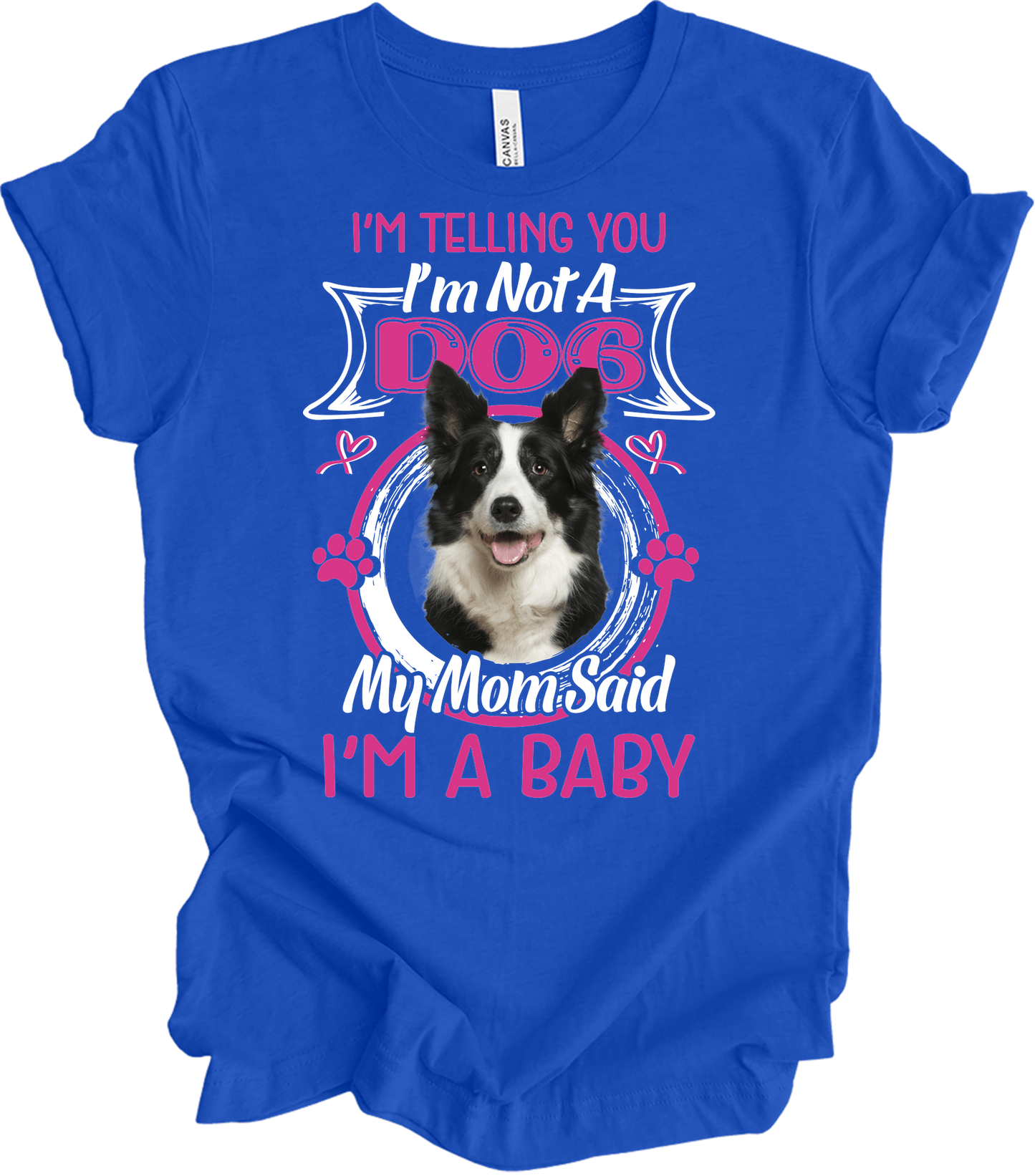 Border Collie 'I'm A Baby' T-Shirt in True Royal