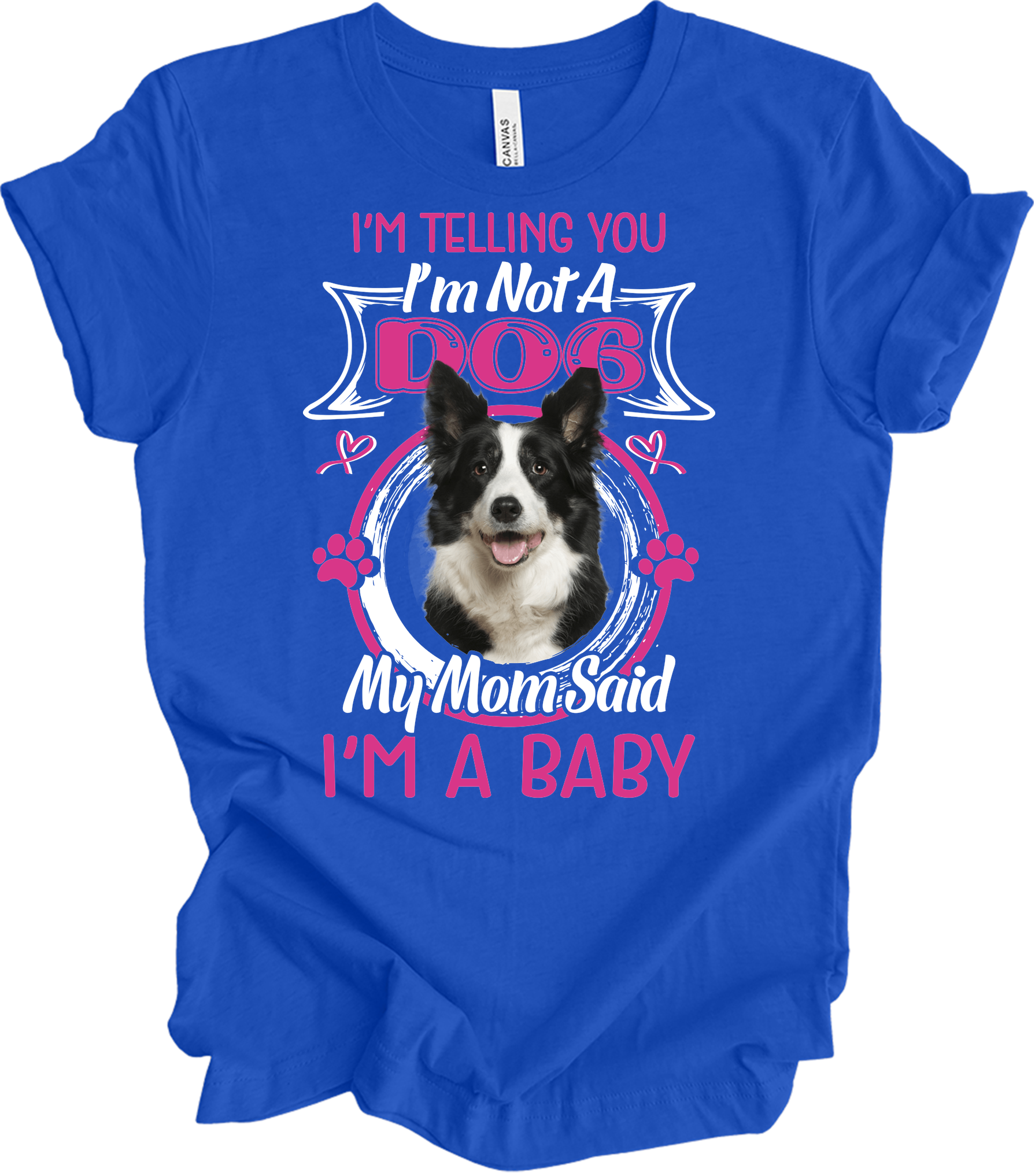 Border Collie 'I'm A Baby' T-Shirt in True Royal