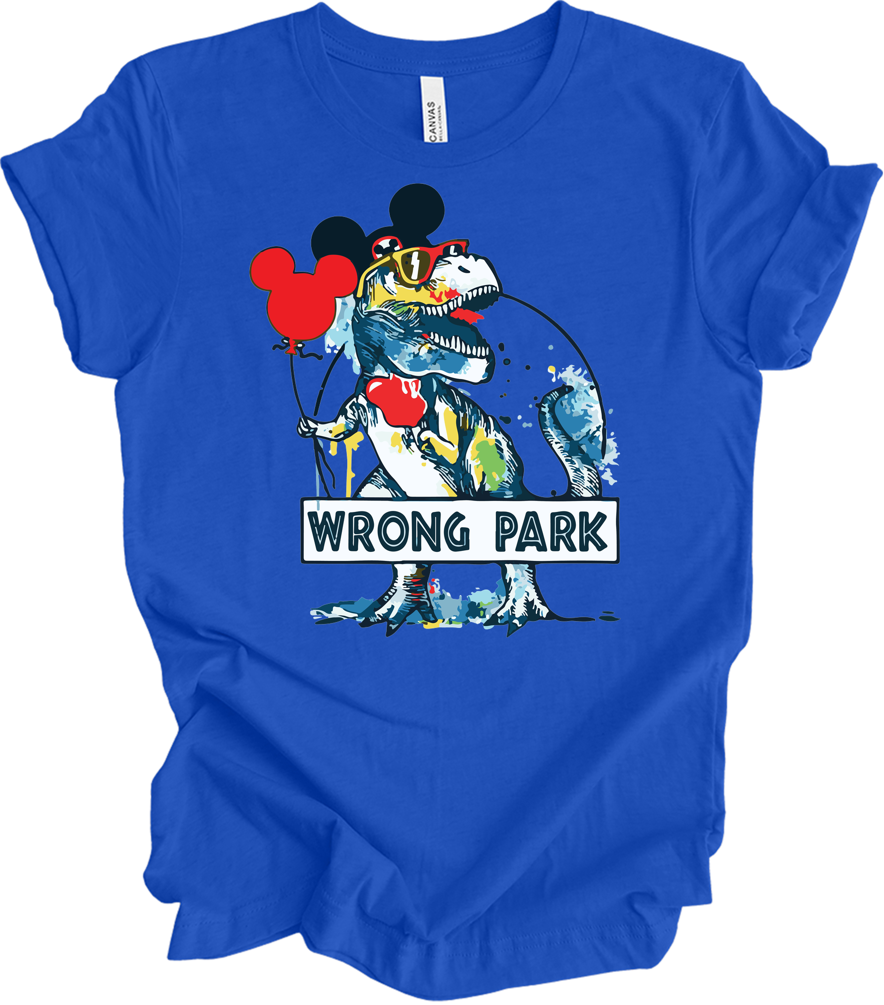 Wrong Park Funny Dinosaur T-Rex Watercolor T-Shirt in True Royal