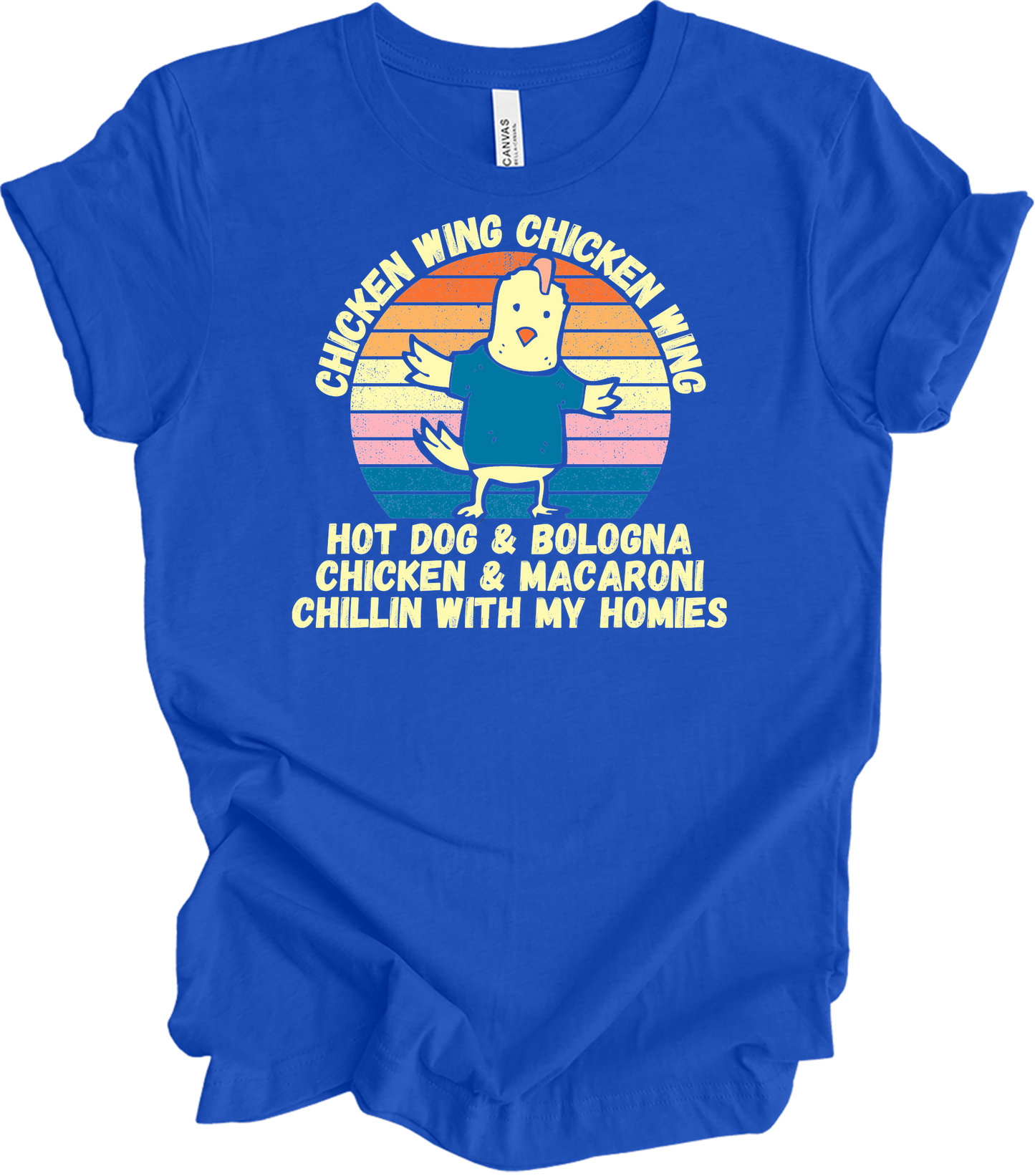 Chicken Wing Chicken Wing Hot Dog and Bologna Funny Meme T-Shirt in True Royal