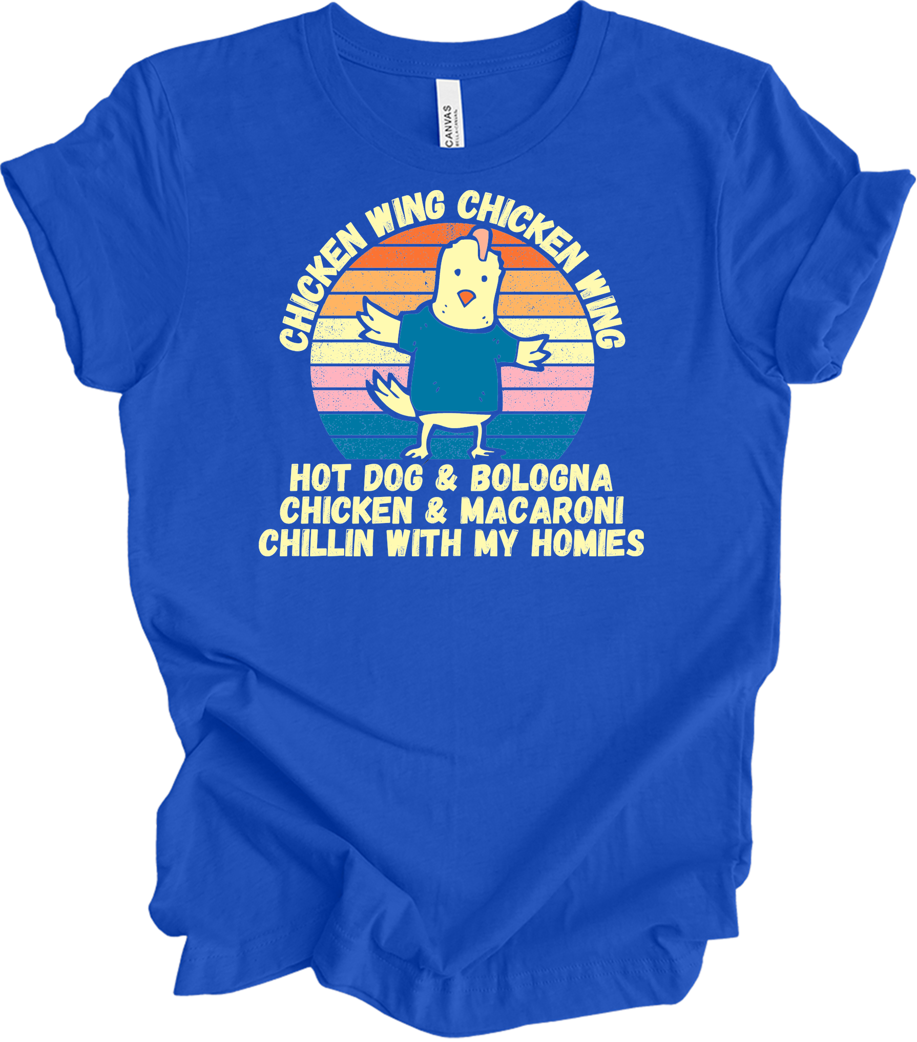 Chicken Wing Chicken Wing Hot Dog and Bologna Funny Meme T-Shirt in True Royal