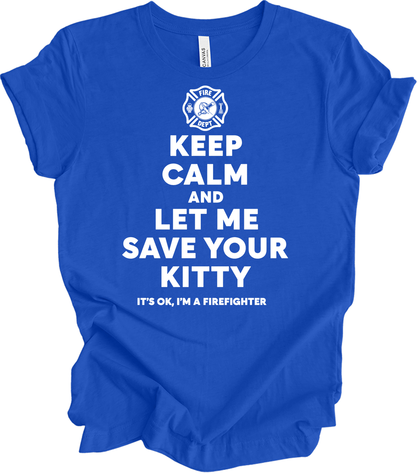 Firefighter Rescue - Save Your Kitty T-Shirt in True Royal