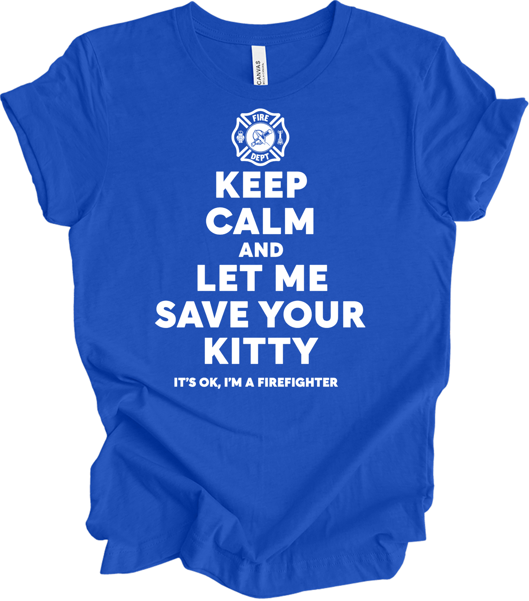 Firefighter Rescue - Save Your Kitty T-Shirt in True Royal