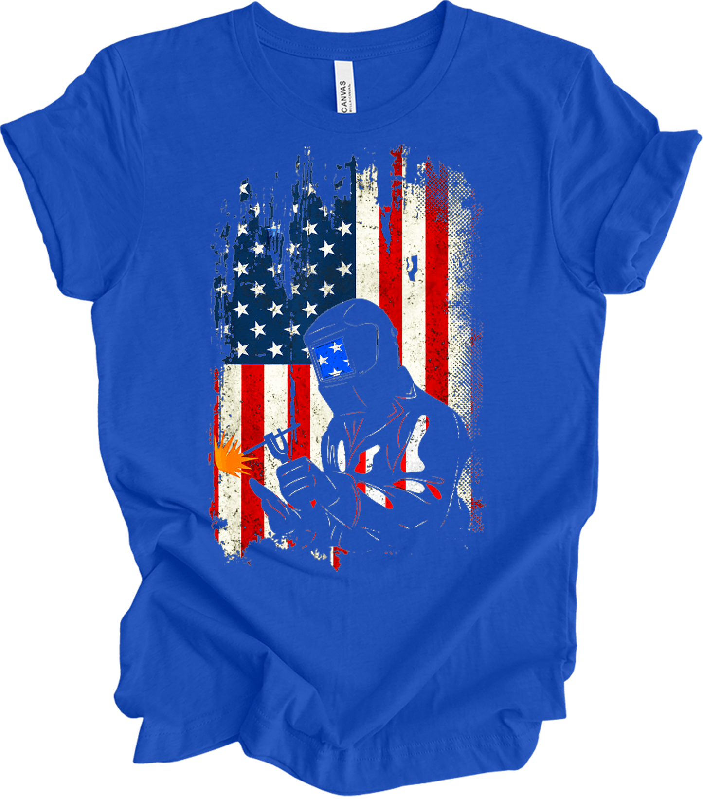 Welder Dad American Flag - Patriotic Welding USA Father Gift T-Shirt in True Royal