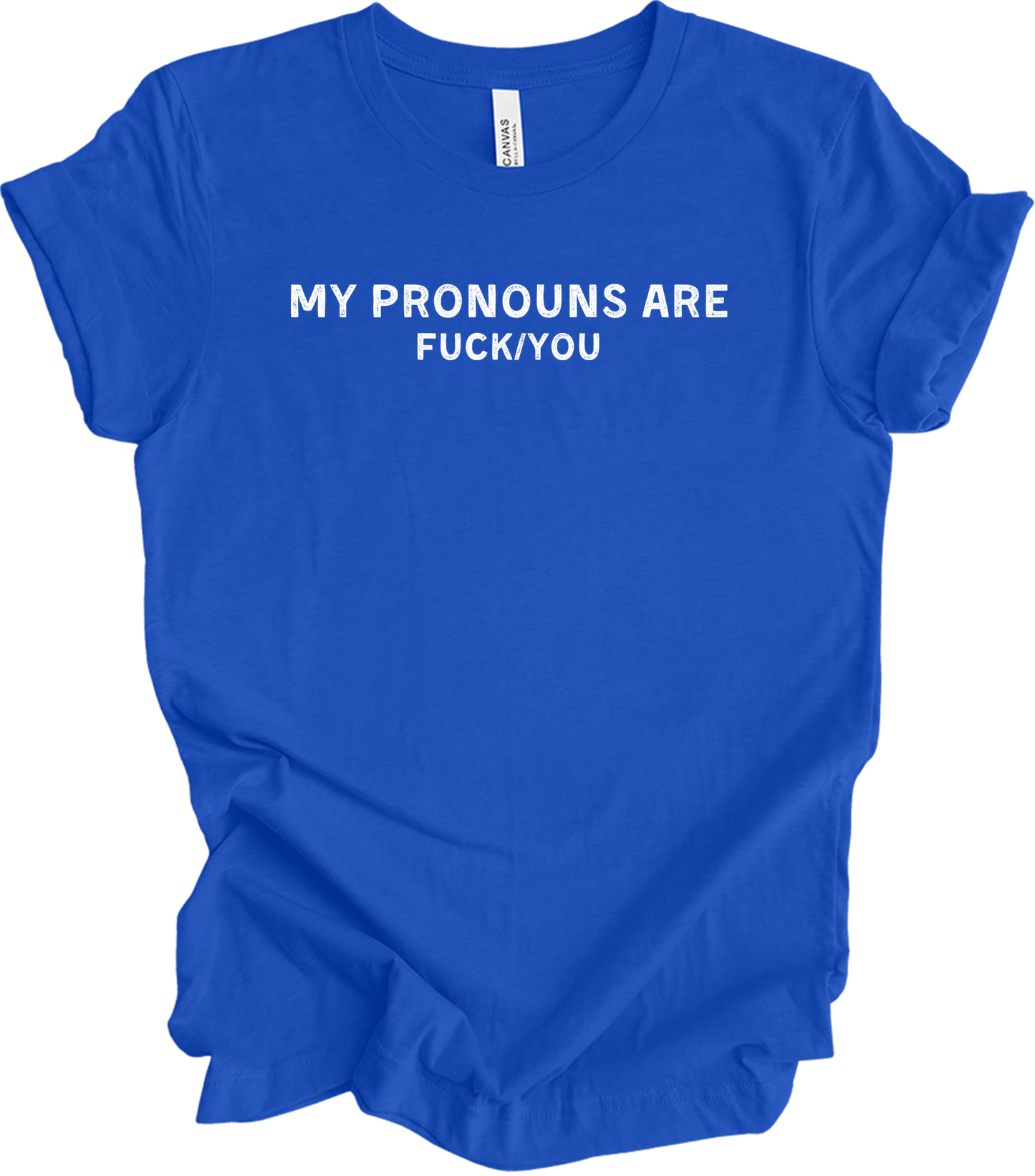 My Pronouns Are F*ck You Funny Offensive LGBTQ Meme T-Shirt in True Royal