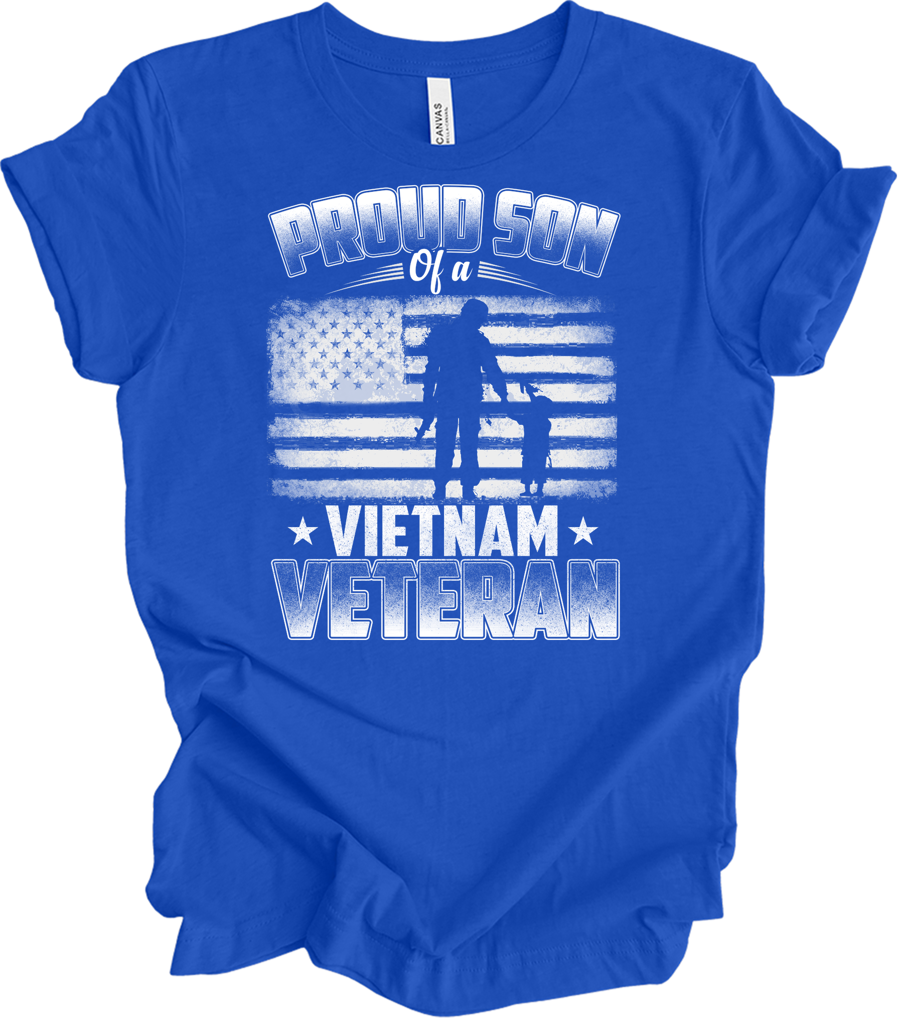 Proud Son Vietnam Veteran Patriotic US Flag T-Shirt in True Royal