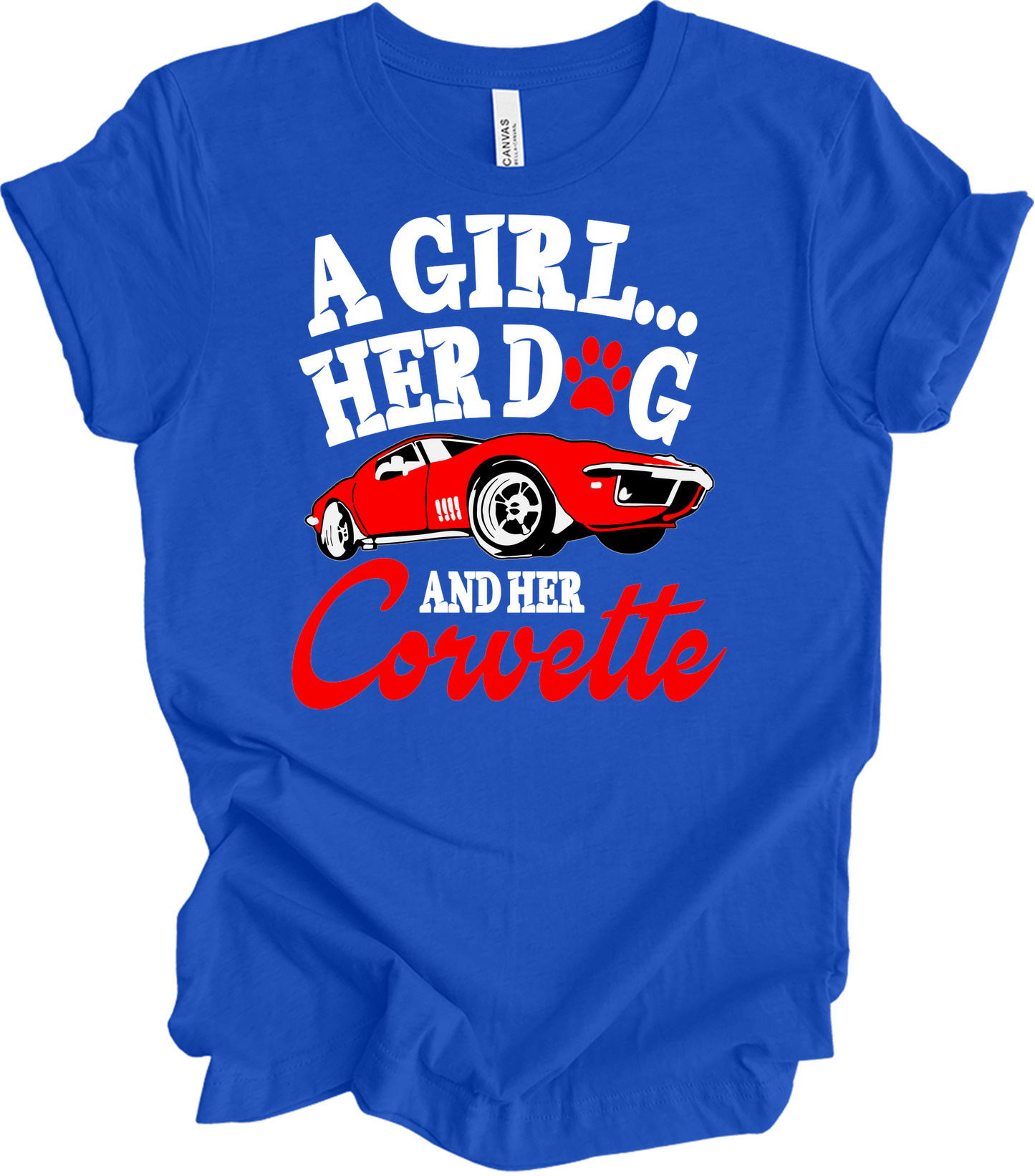 Corvette Dog Mom - C3 Corvette Lover & Dog Owner T-Shirt in True Royal