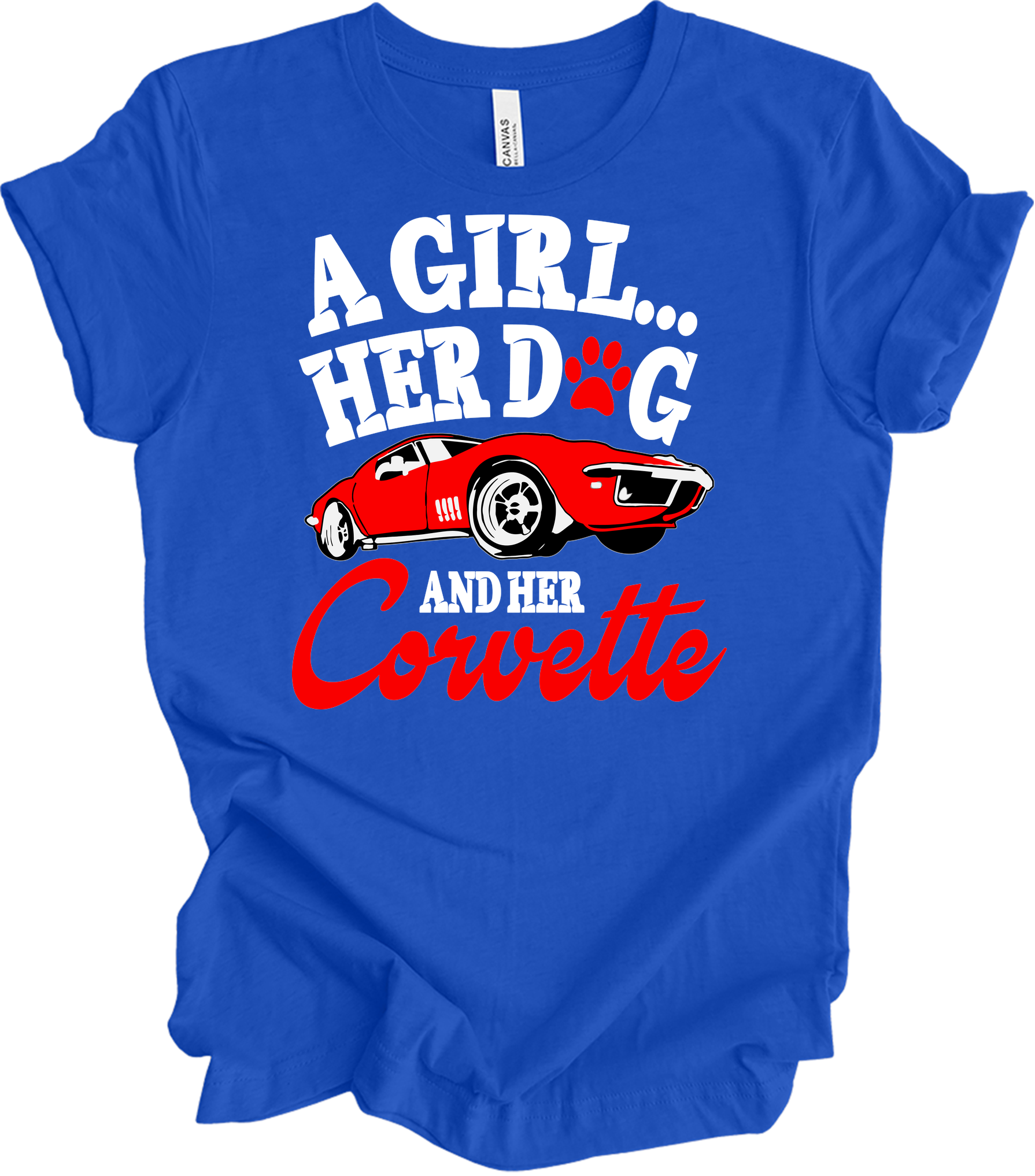 Corvette Dog Mom - C3 Corvette Lover & Dog Owner T-Shirt in True Royal