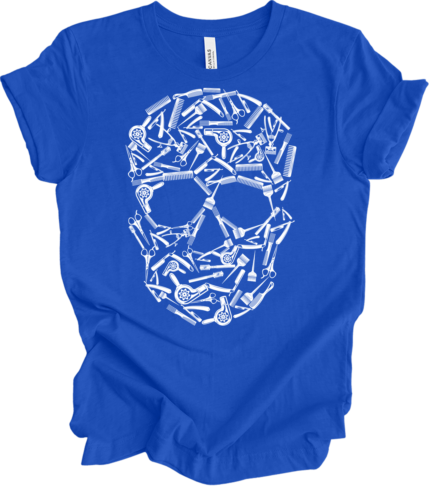 Hair Stylist Skull Unisex T-Shirt in True Royal