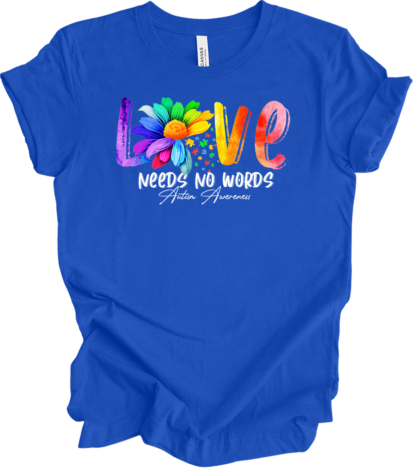 Love Needs No Words Autism T-Shirt in True Royal