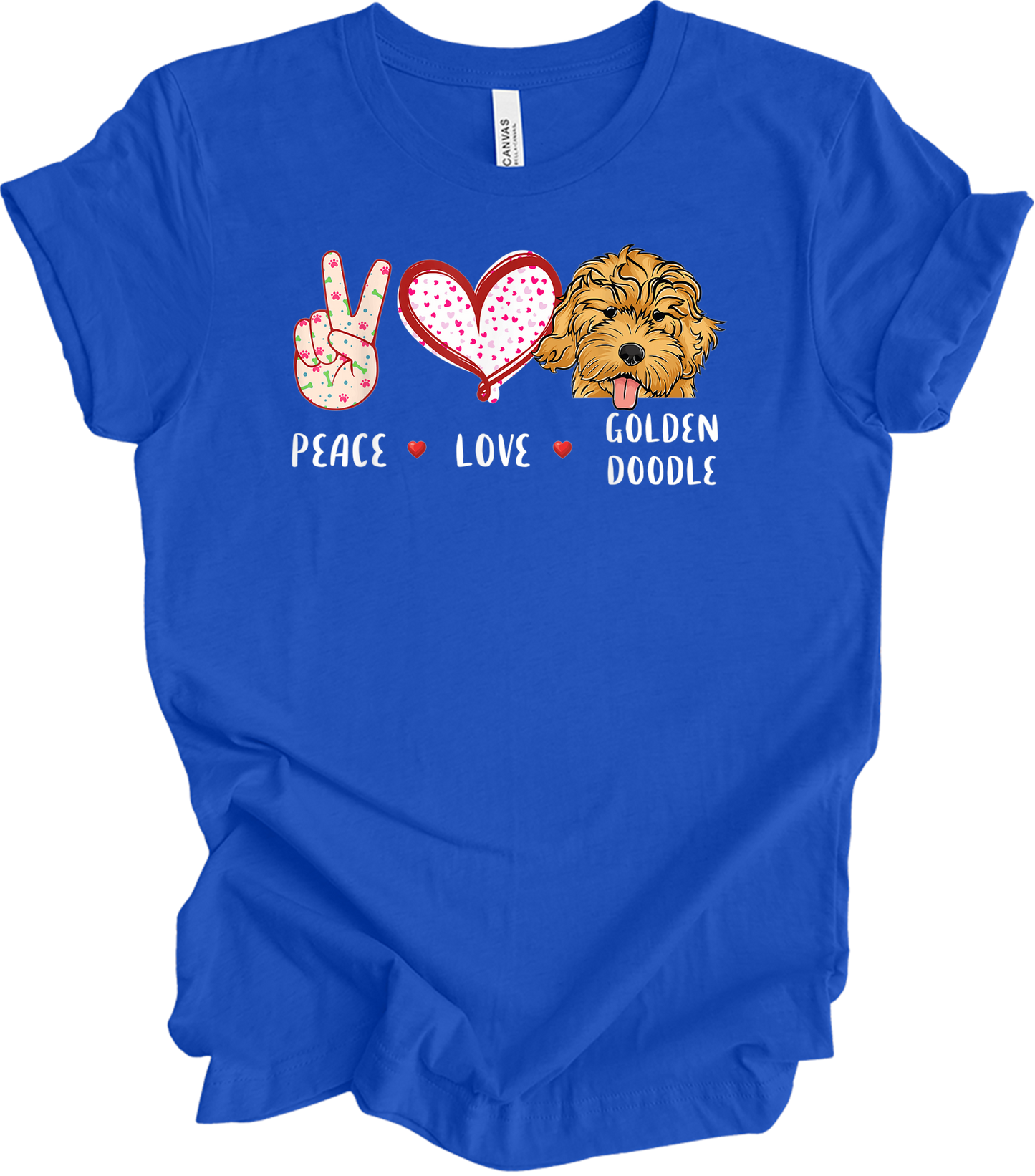 Peace Love Golden Doodle T-Shirt in True Royal
