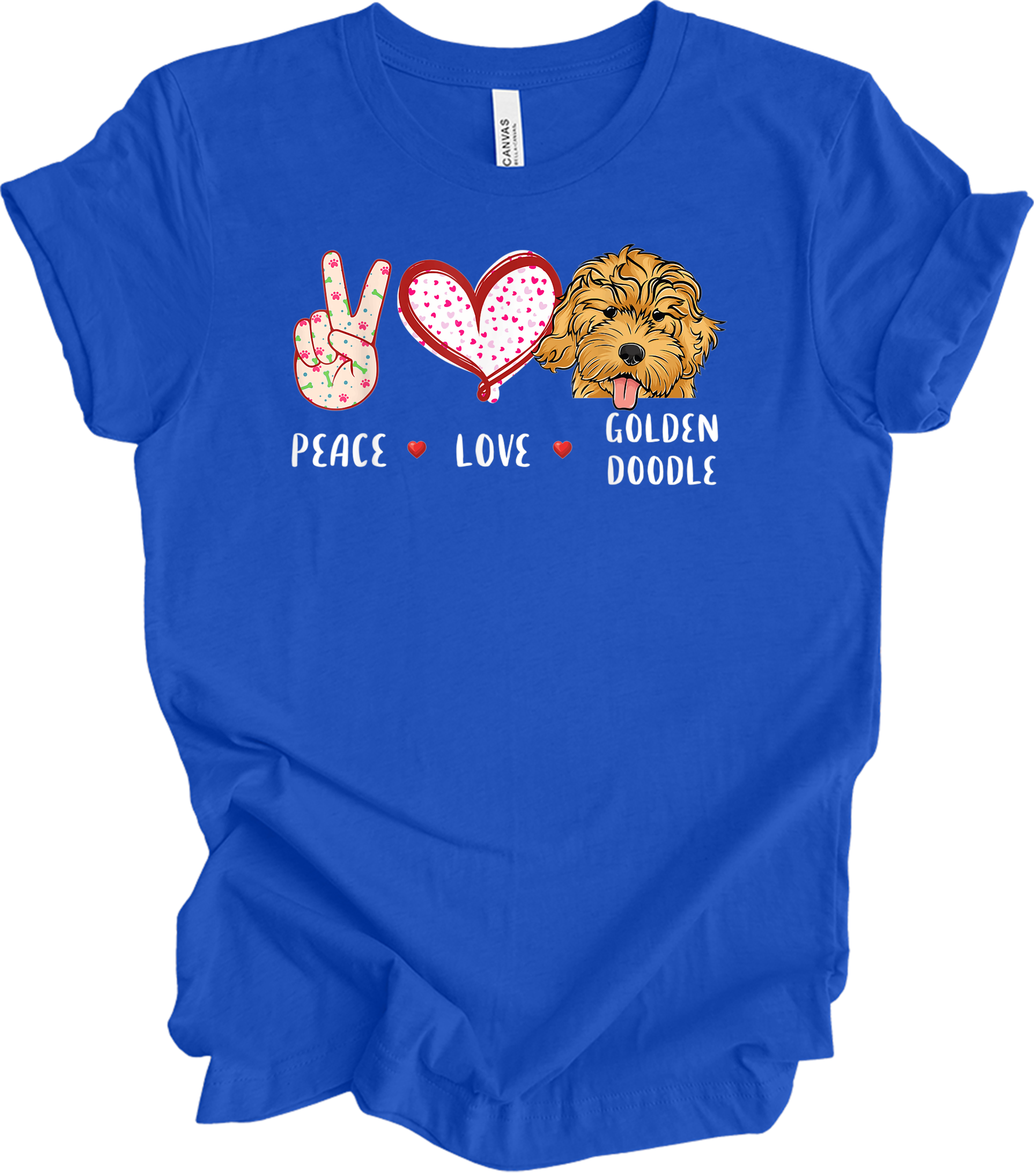 Peace Love Golden Doodle T-Shirt in True Royal