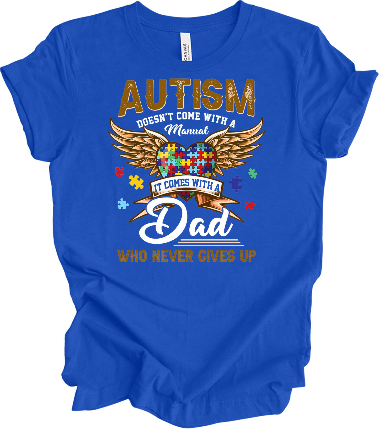 Autism Dad Heart Puzzle T-Shirt in True Royal