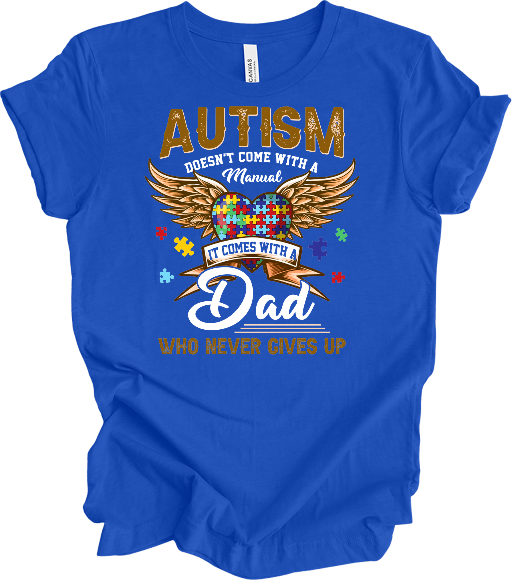 Autism Dad Heart Puzzle T-Shirt in True Royal