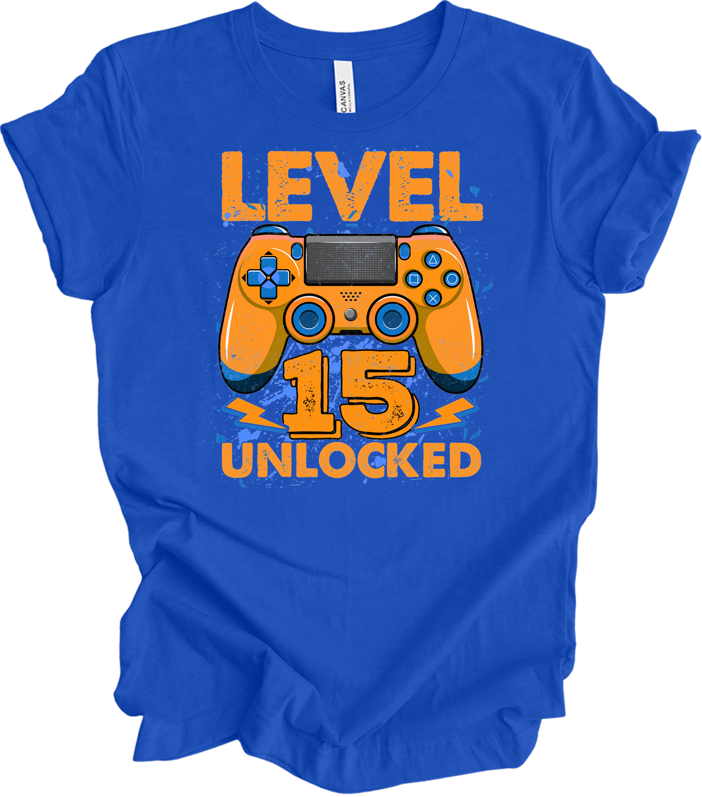 Level 15 Unlocked Gamer T-Shirt in True Royal