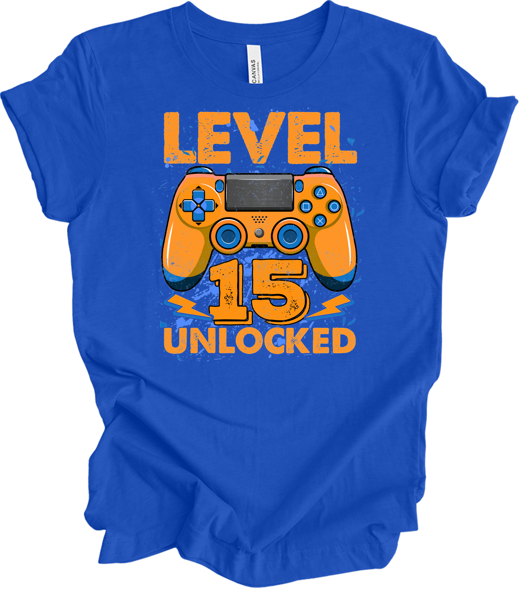 Level 15 Unlocked Gamer T-Shirt in True Royal