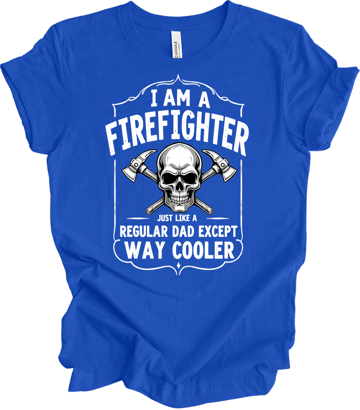 Firefighter Dad Cool Skull T-Shirt in True Royal