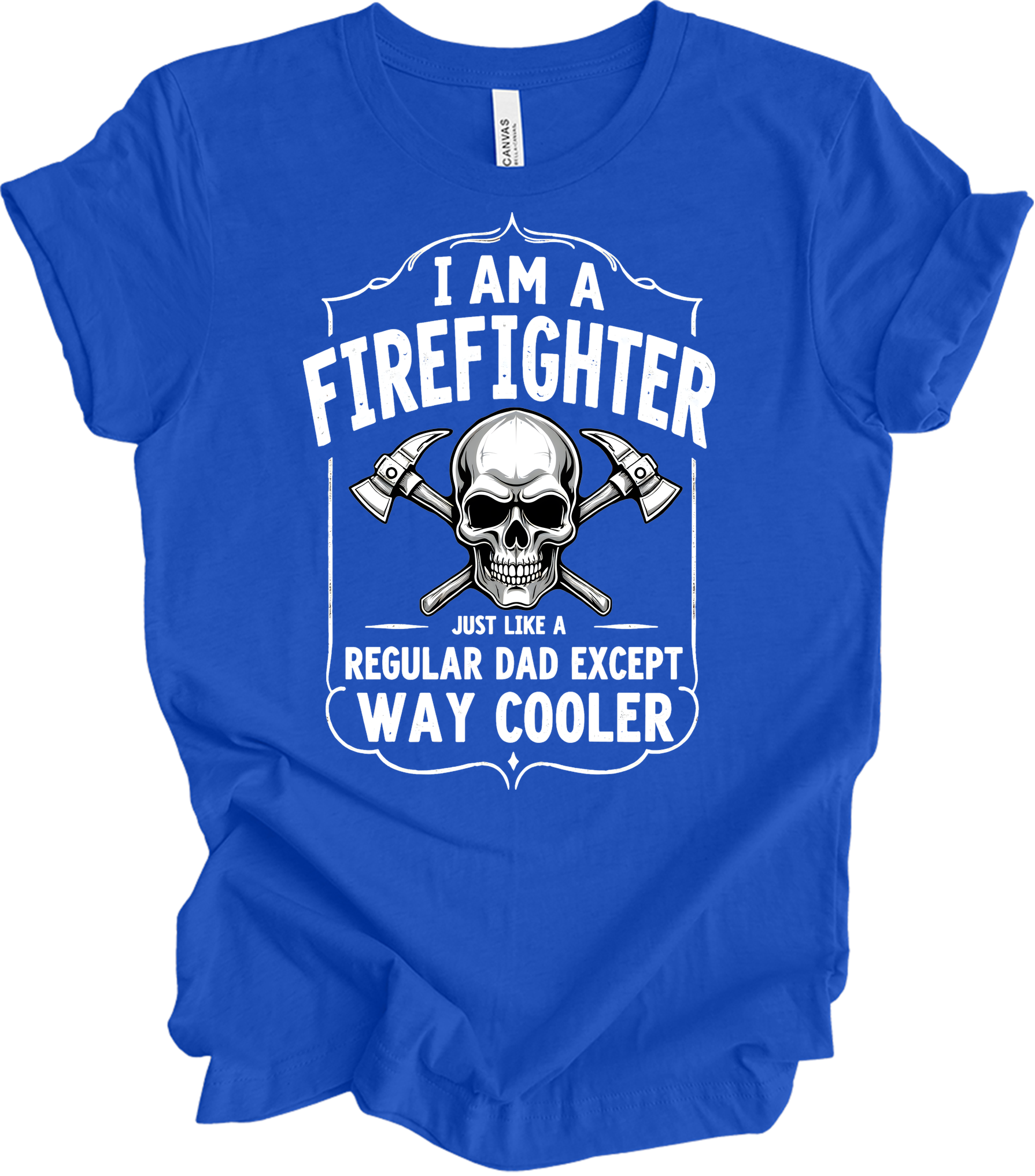 Firefighter Dad Cool Skull T-Shirt in True Royal