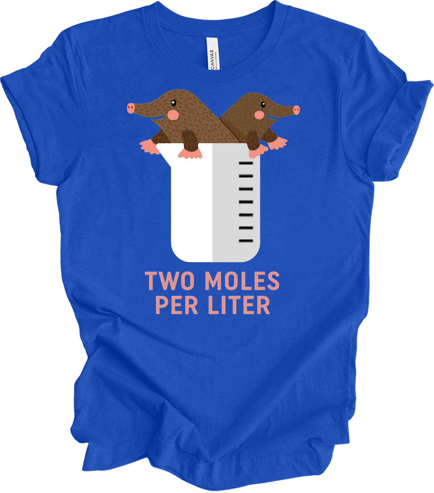 Two Moles Per Liter Funny Chemistry Science T-Shirt in True Royal