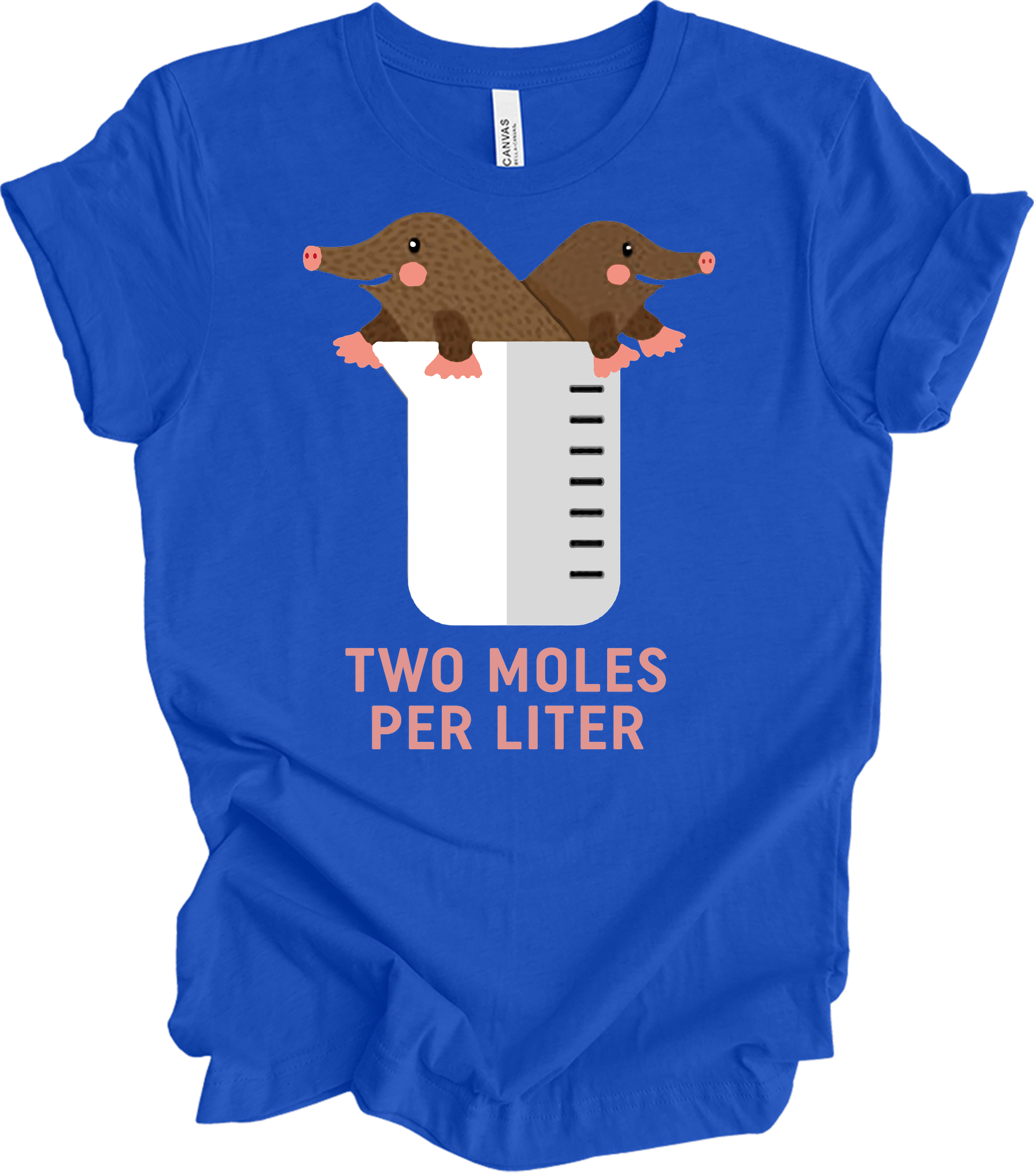 Two Moles Per Liter Funny Chemistry Science T-Shirt in True Royal