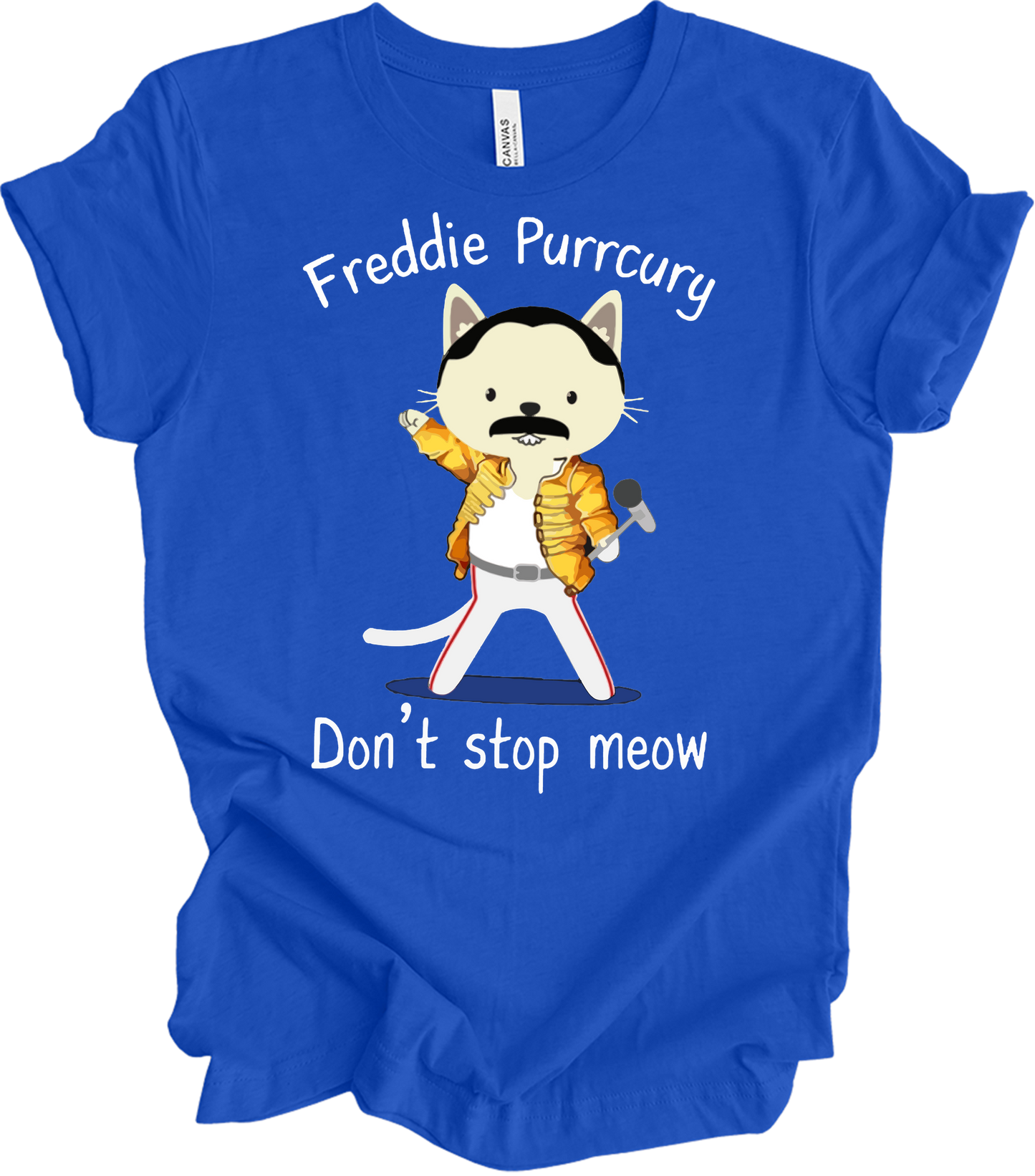 Freddie Purrcury Don't Stop Meow T-Shirt in True Royal