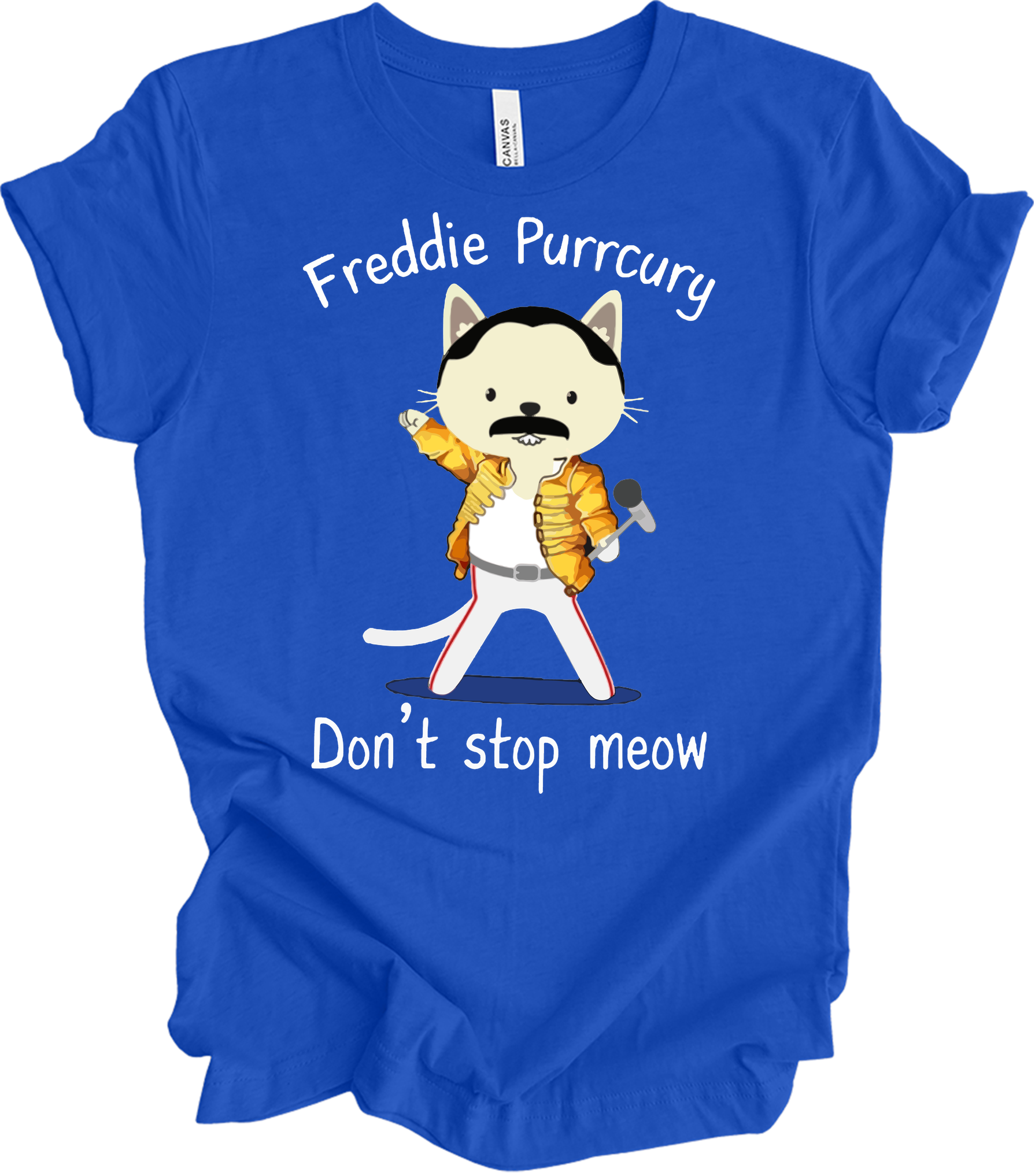 Freddie Purrcury Don't Stop Meow T-Shirt in True Royal