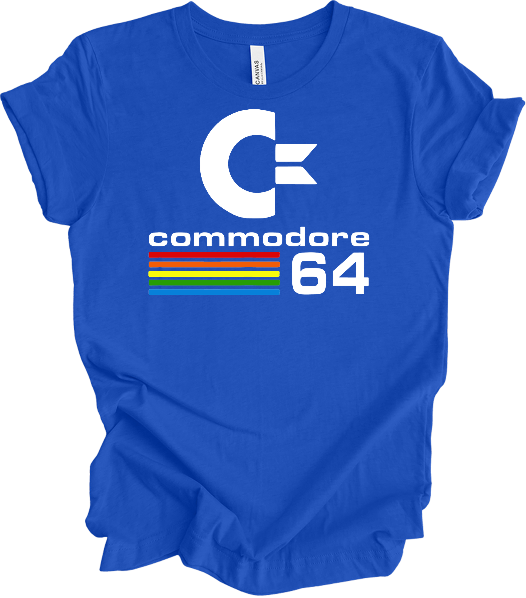Commodore 64 Retro 80s Gaming - C64 Rainbow Stripe T-Shirt in True Royal