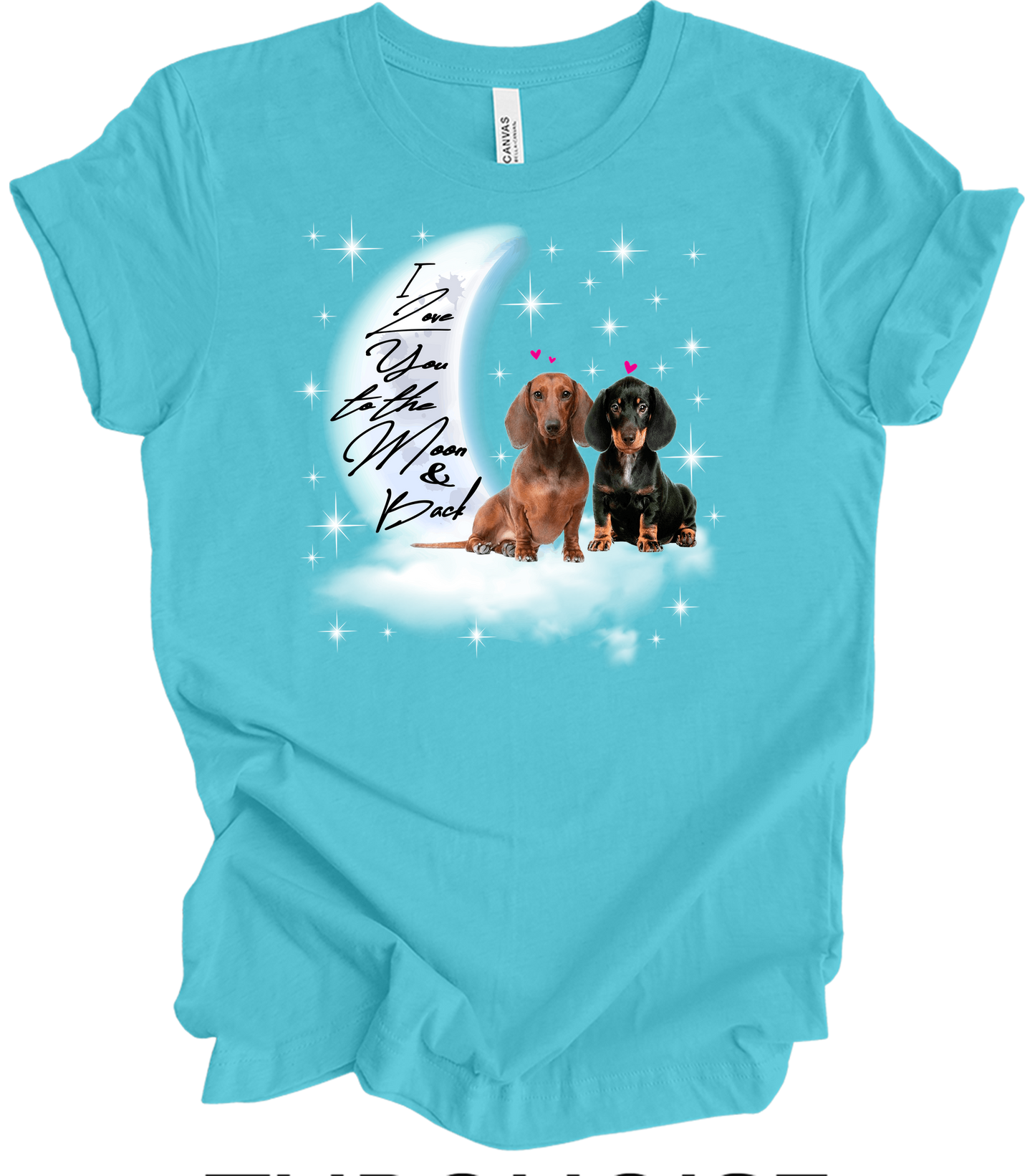 Dachshund Moon Love T-Shirt in Turquoise