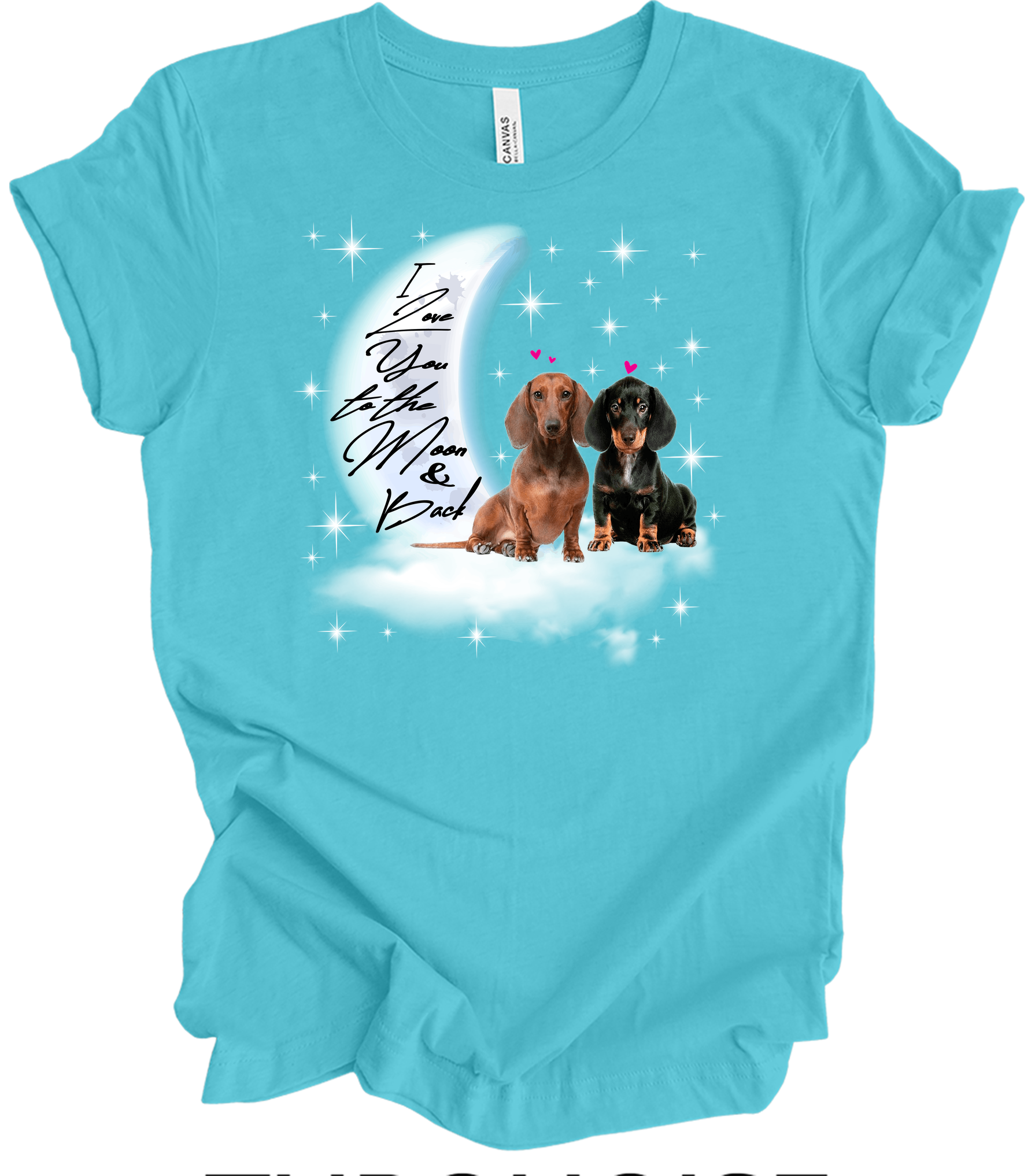 Dachshund Moon Love T-Shirt in Turquoise