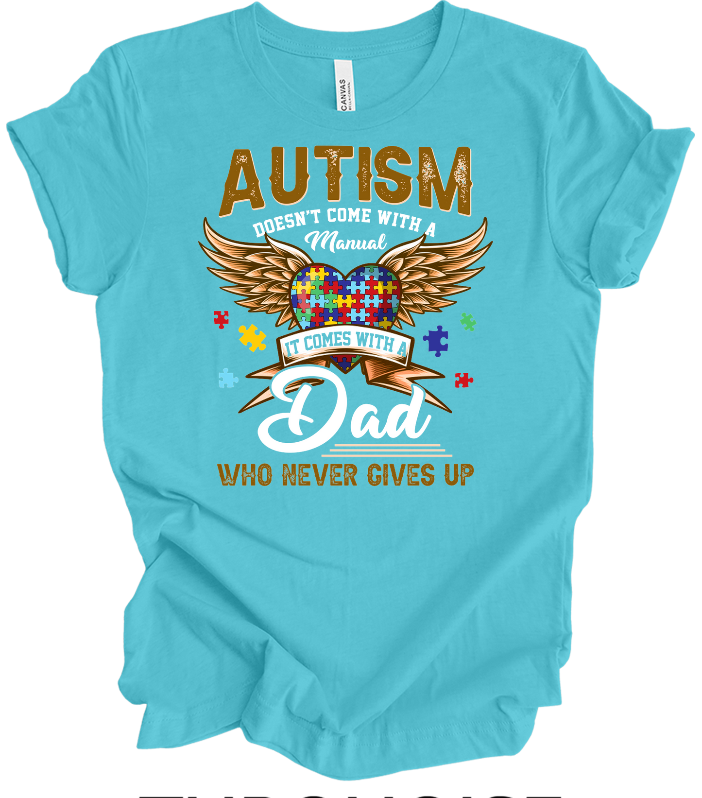 Autism Dad Heart Puzzle T-Shirt in Turquoise