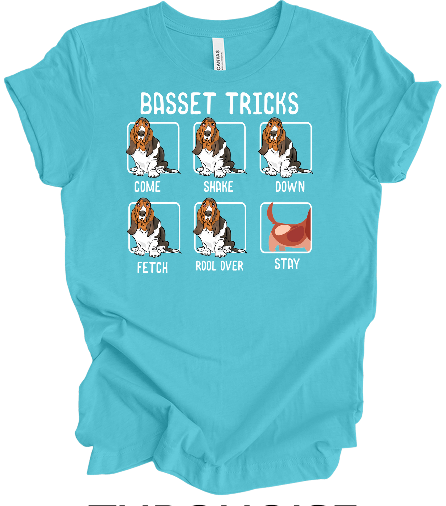 Basset Tricks Dog T-Shirt in Turquoise