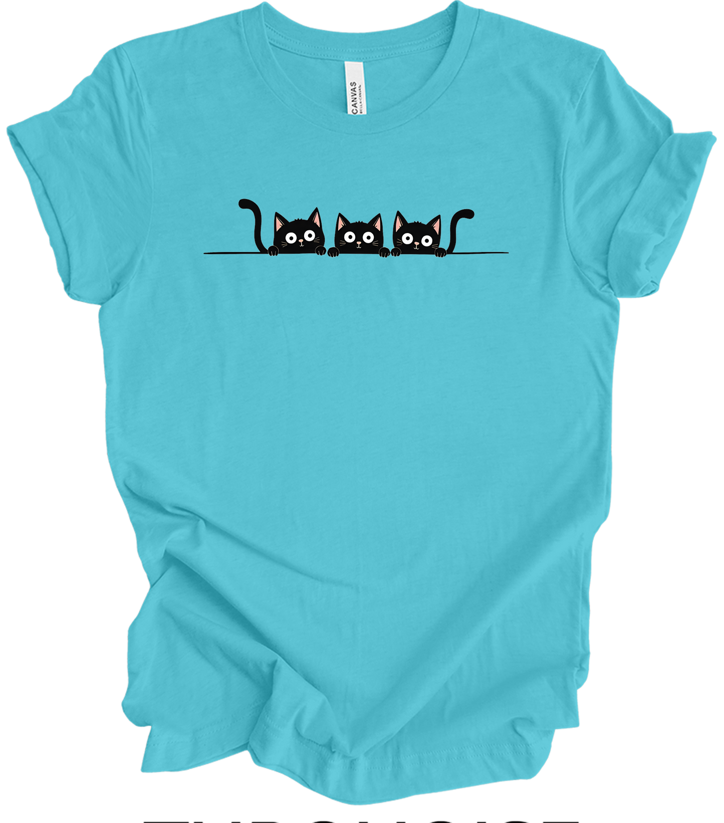 Three Black Cats Cartoon T-Shirt in Turquoise