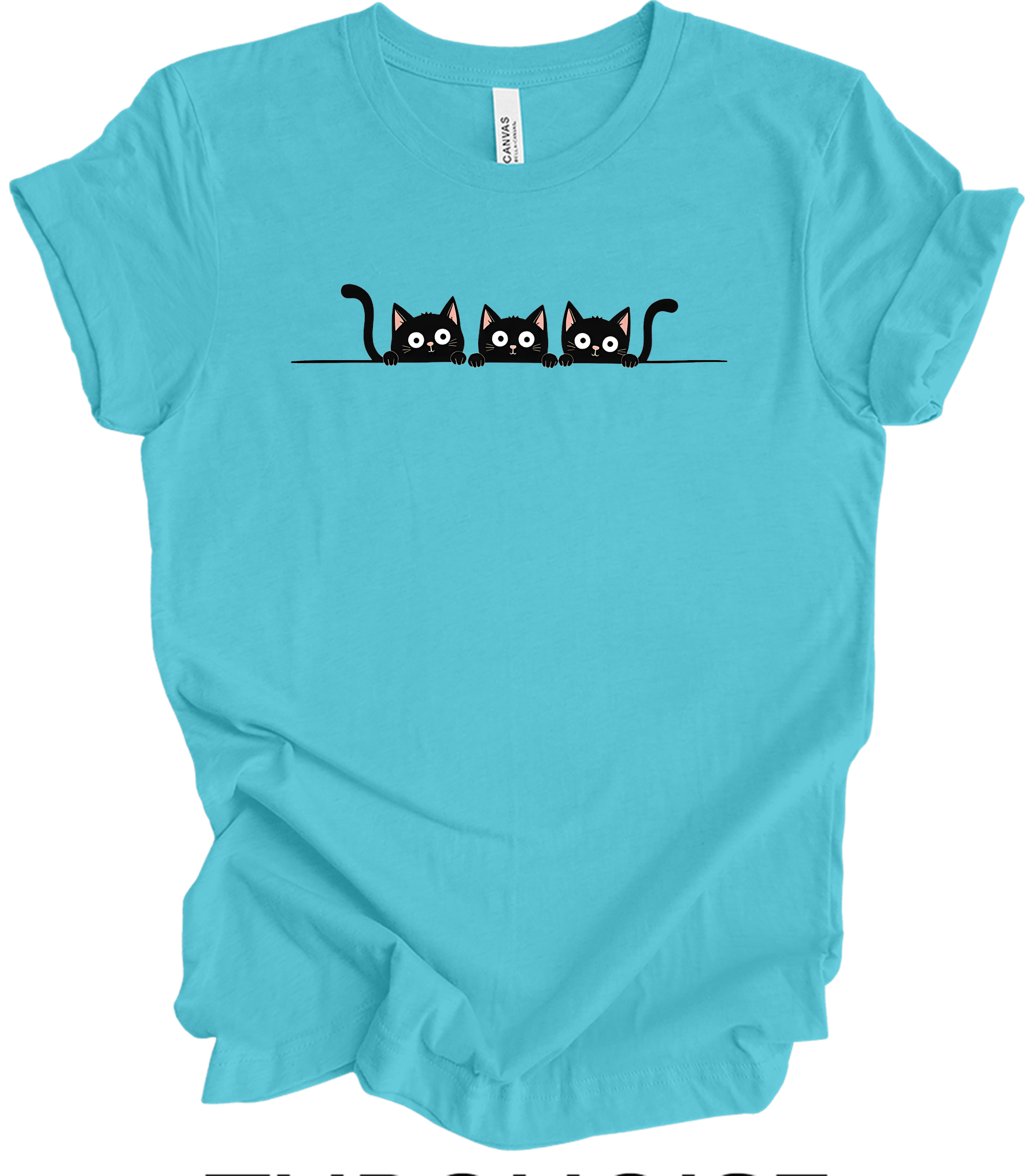 Three Black Cats Cartoon T-Shirt in Turquoise