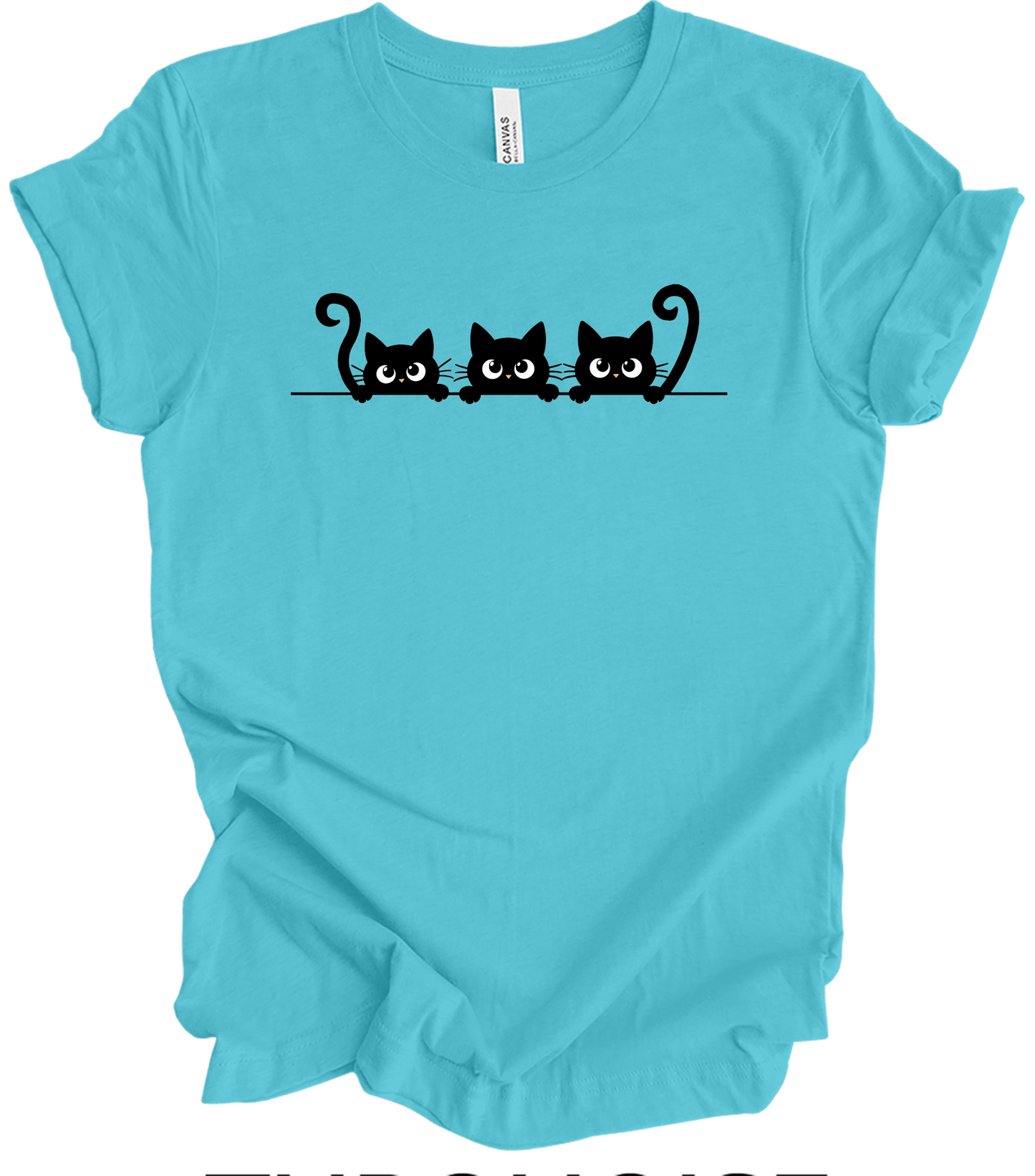 Three Cats Cartoon Eyes T-Shirt in Turquoise