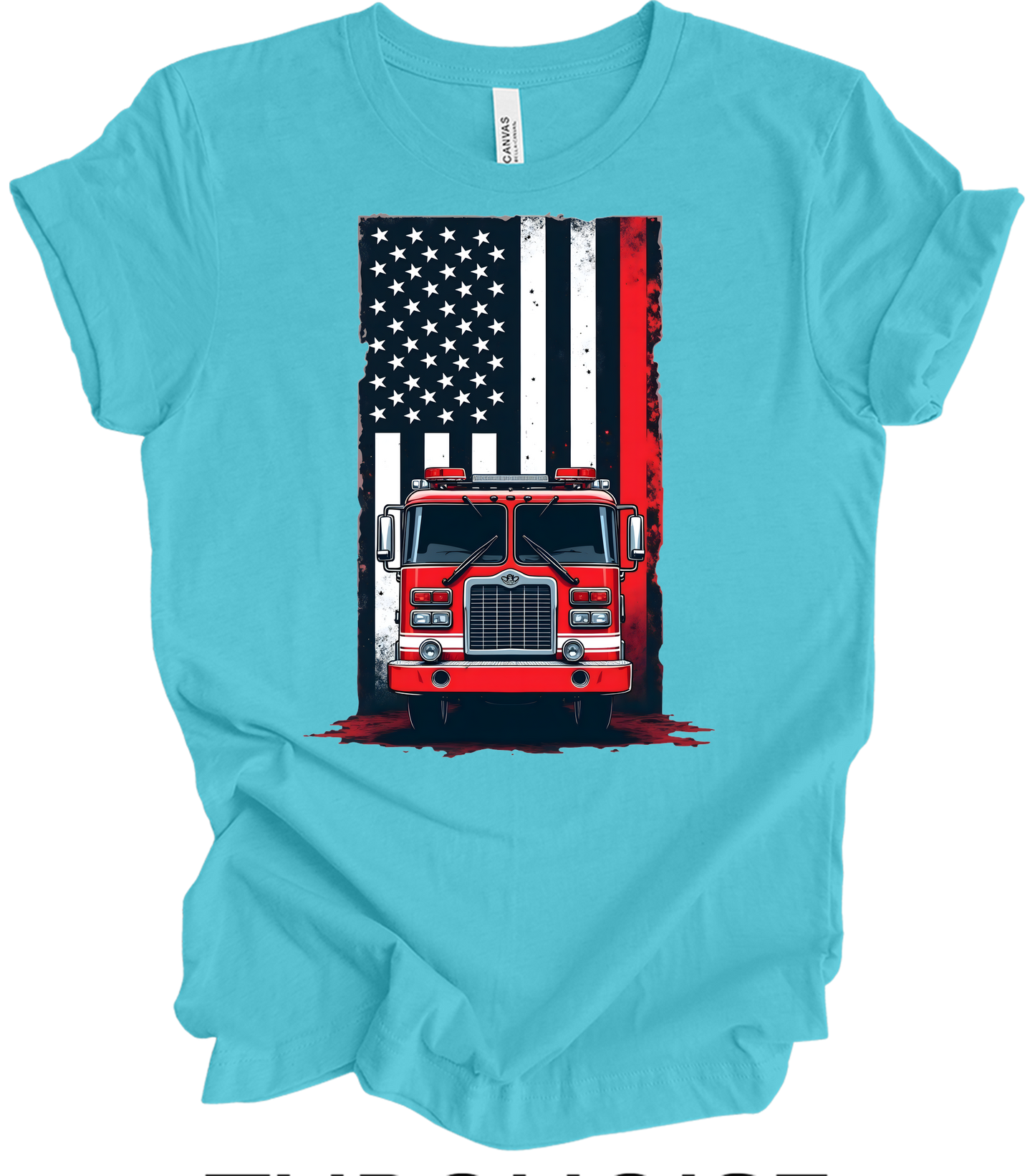 Fireman Flag - Patriotic Design T-Shirt in Turquoise