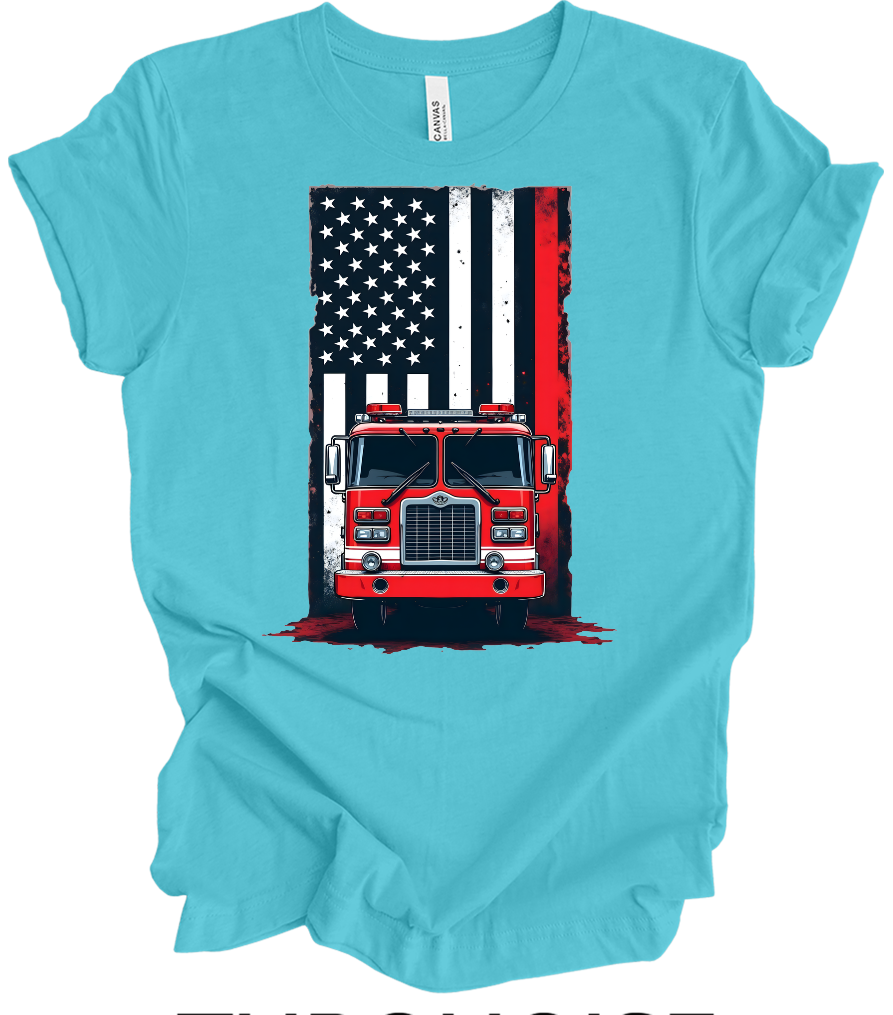 Fireman Flag - Patriotic Design T-Shirt in Turquoise