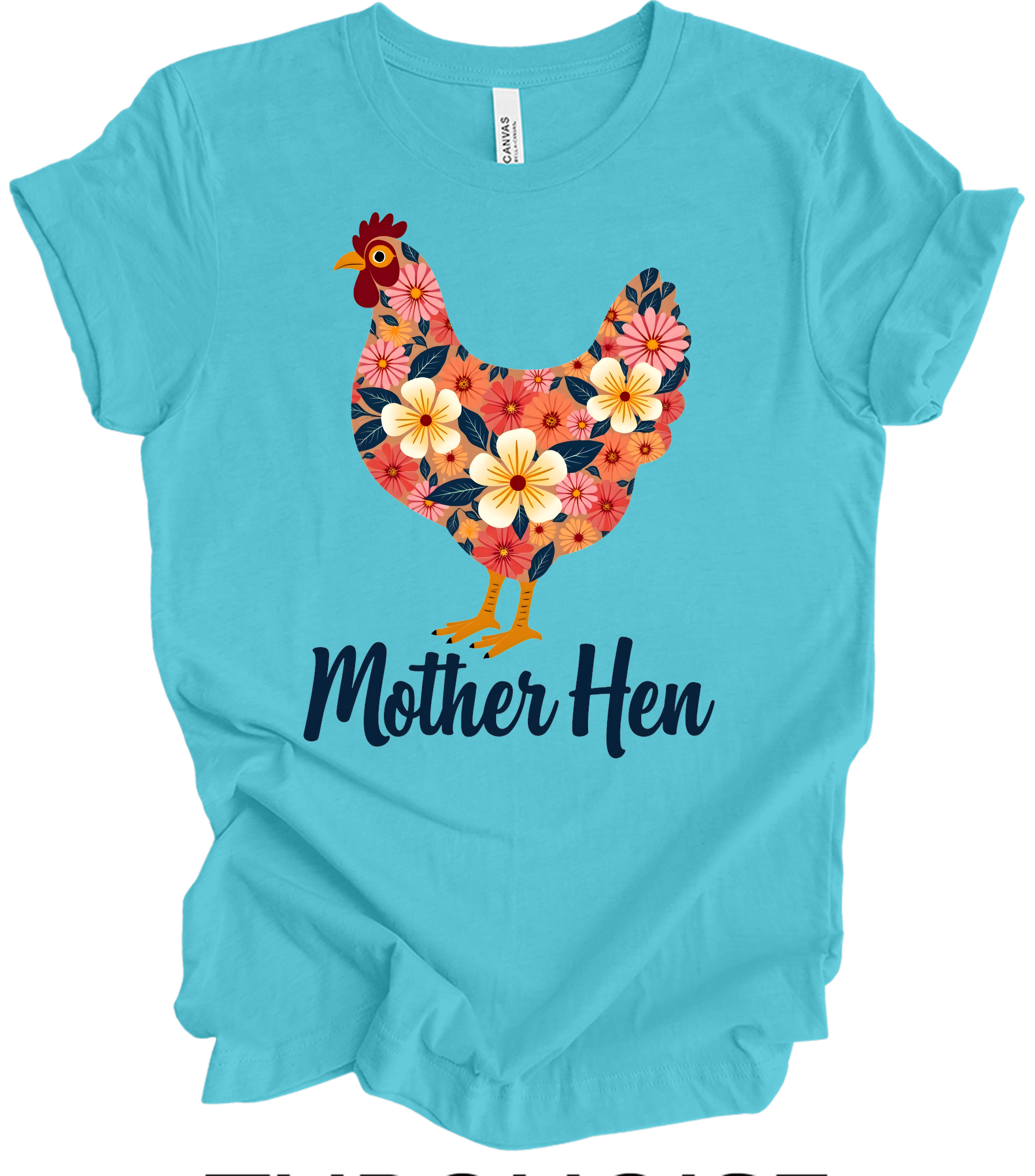 Floral Chicken - Mother Hen T-Shirt in Turquoise