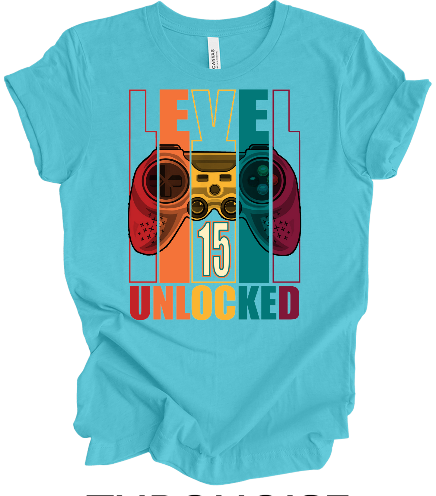 Level 15 Unlocked Gamer T-Shirt in Turquoise