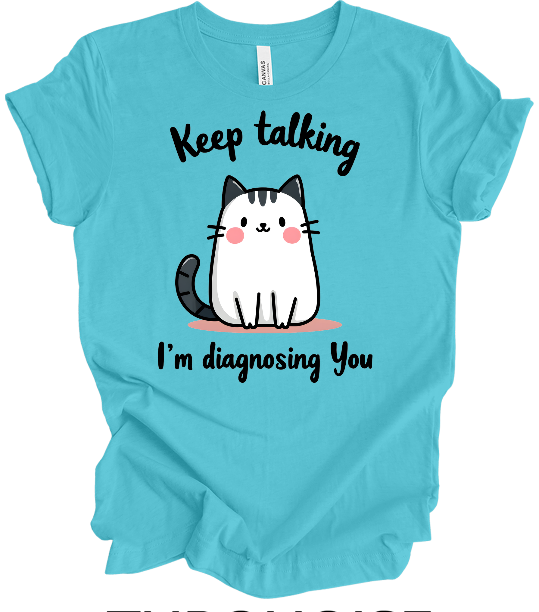Kawaii Cat 'Keep Talking' T-Shirt in Turquoise