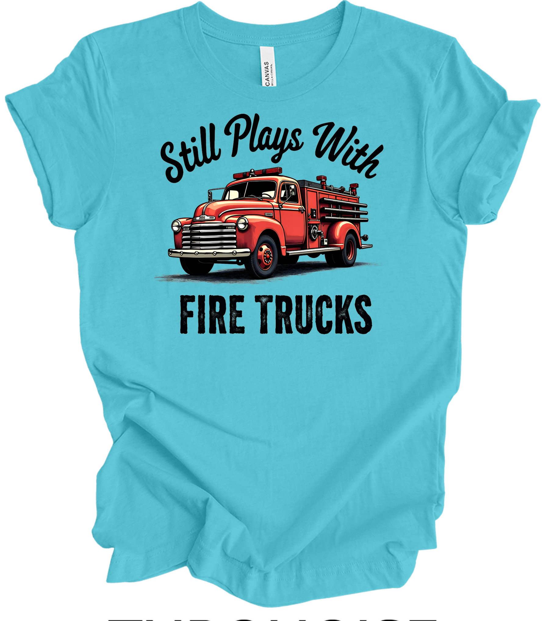 Still Plays With Fire Trucks T-Shirt in Turquoise