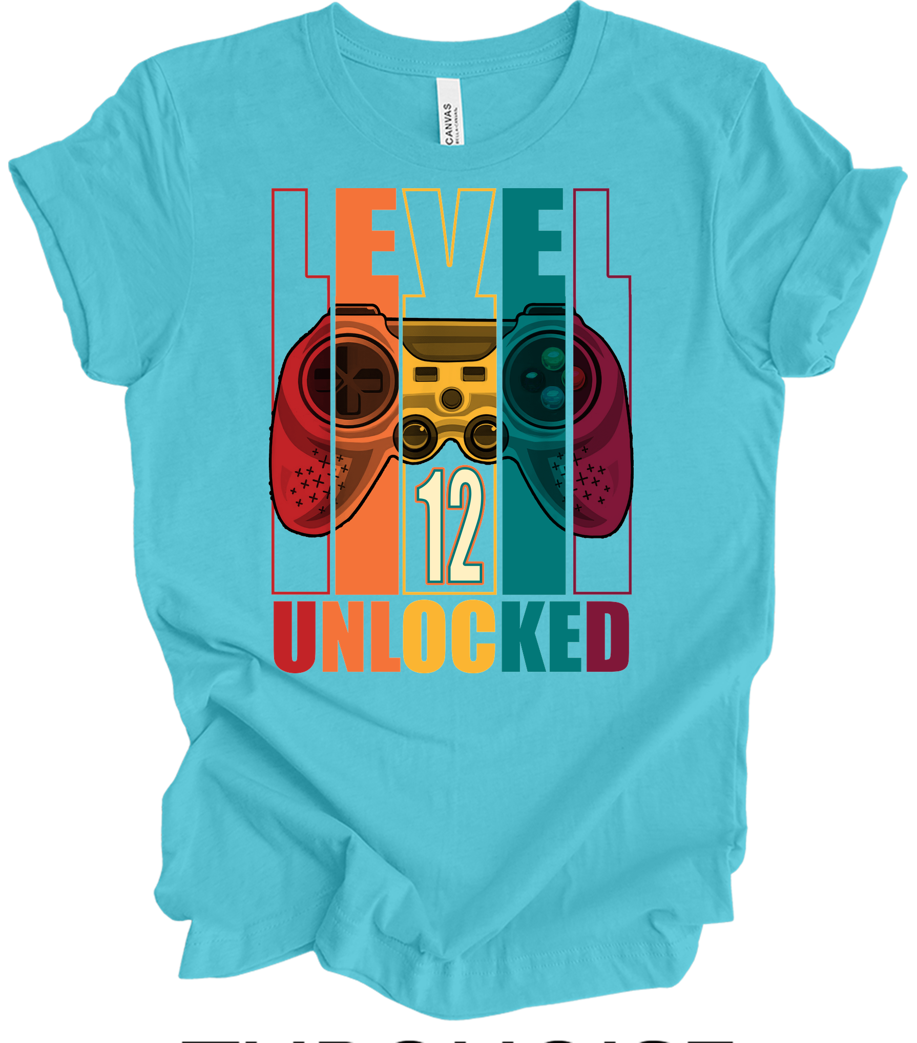 Level 12 Unlocked Gamer T-Shirt in Turquoise