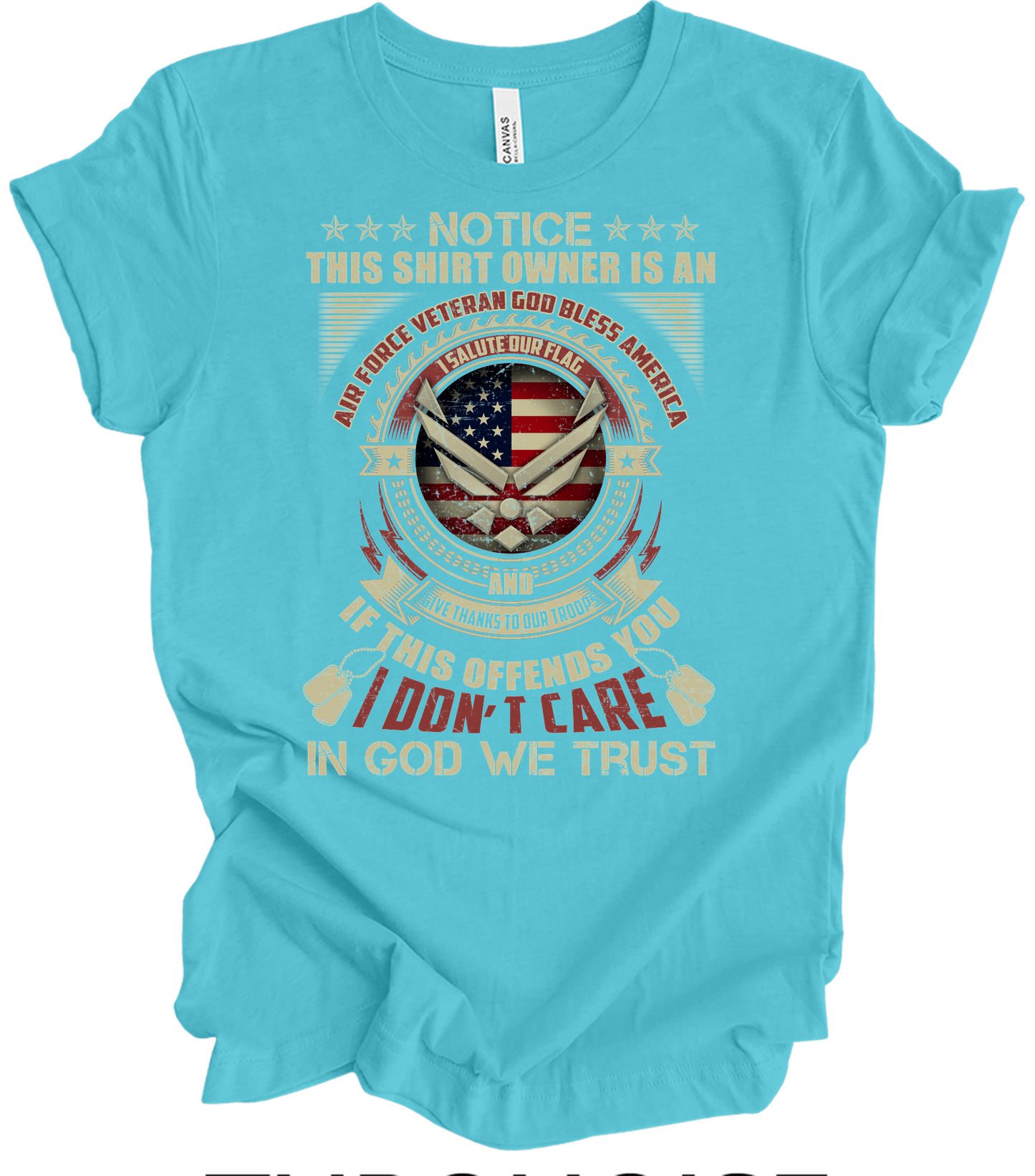 Air Force Veteran US Military Patriotic T-Shirt in Turquoise