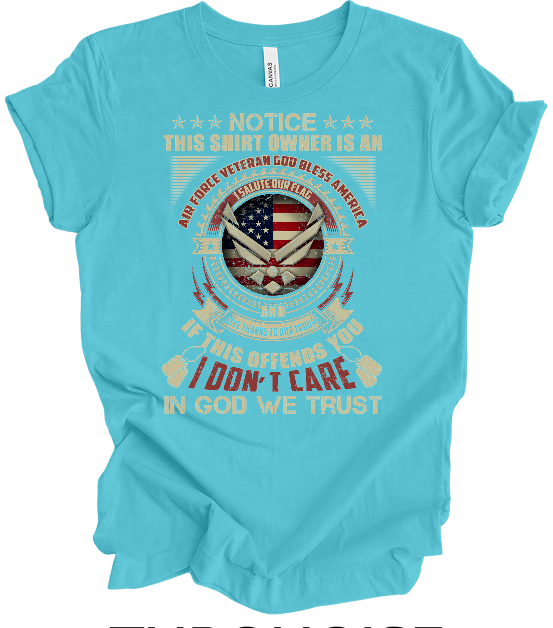 Air Force Veteran US Military Patriotic T-Shirt in Turquoise