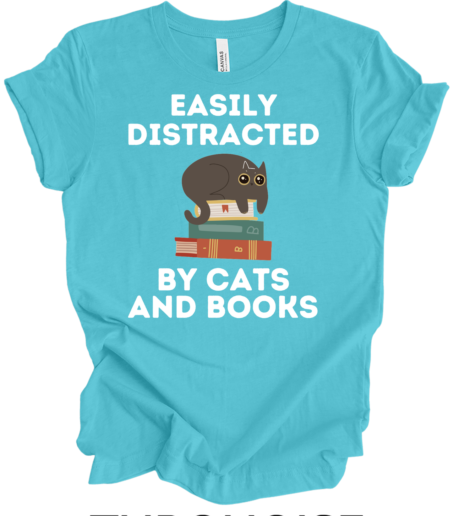 Cats and Books - Cute Cat Lover & Bookworm T-Shirt in Turquoise