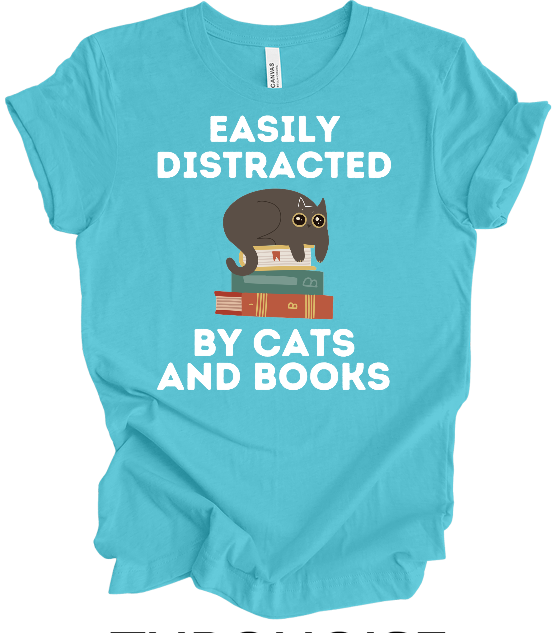 Cats and Books - Cute Cat Lover & Bookworm T-Shirt in Turquoise
